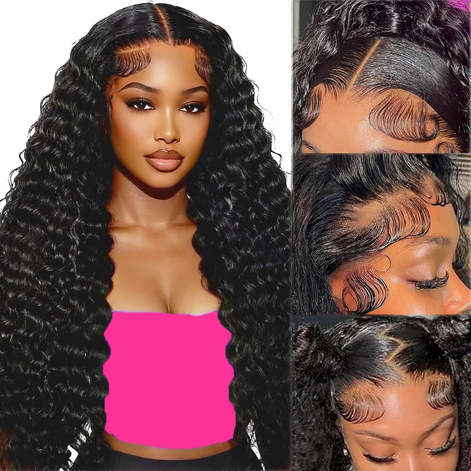 Durya Deep Wave Lace Front Wig, 220% Density, 20 Inches, 13x4 HD Transparent Frontal, Pre-Plucked, Human Hair