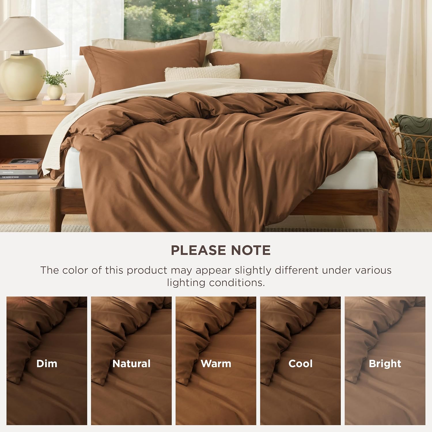 Detalle de Bedsure Duvet Cover Set-Washed Cotton Like, King Brown Microfiber Bedding