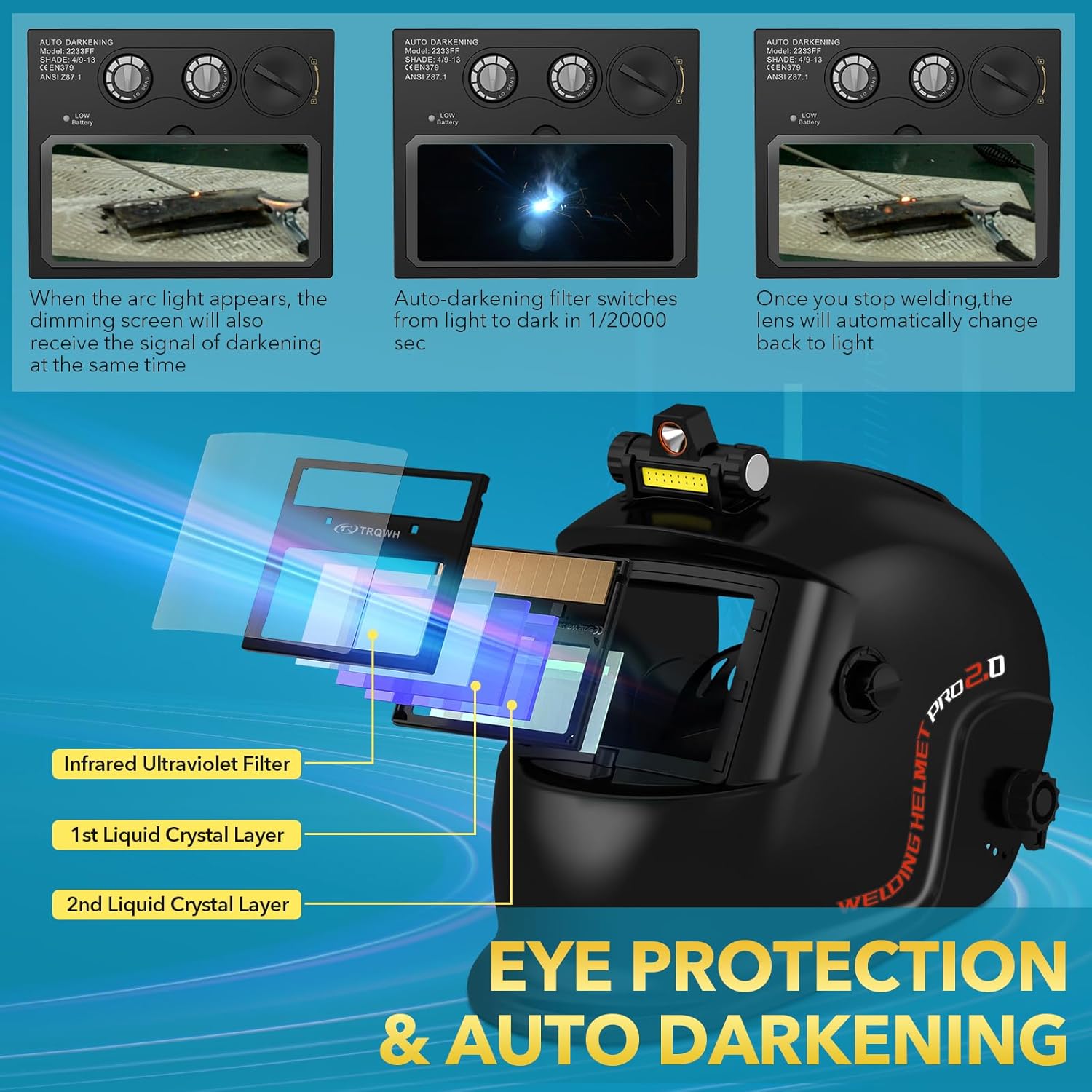 Detalle de TRQWH auto darkening welding helmet