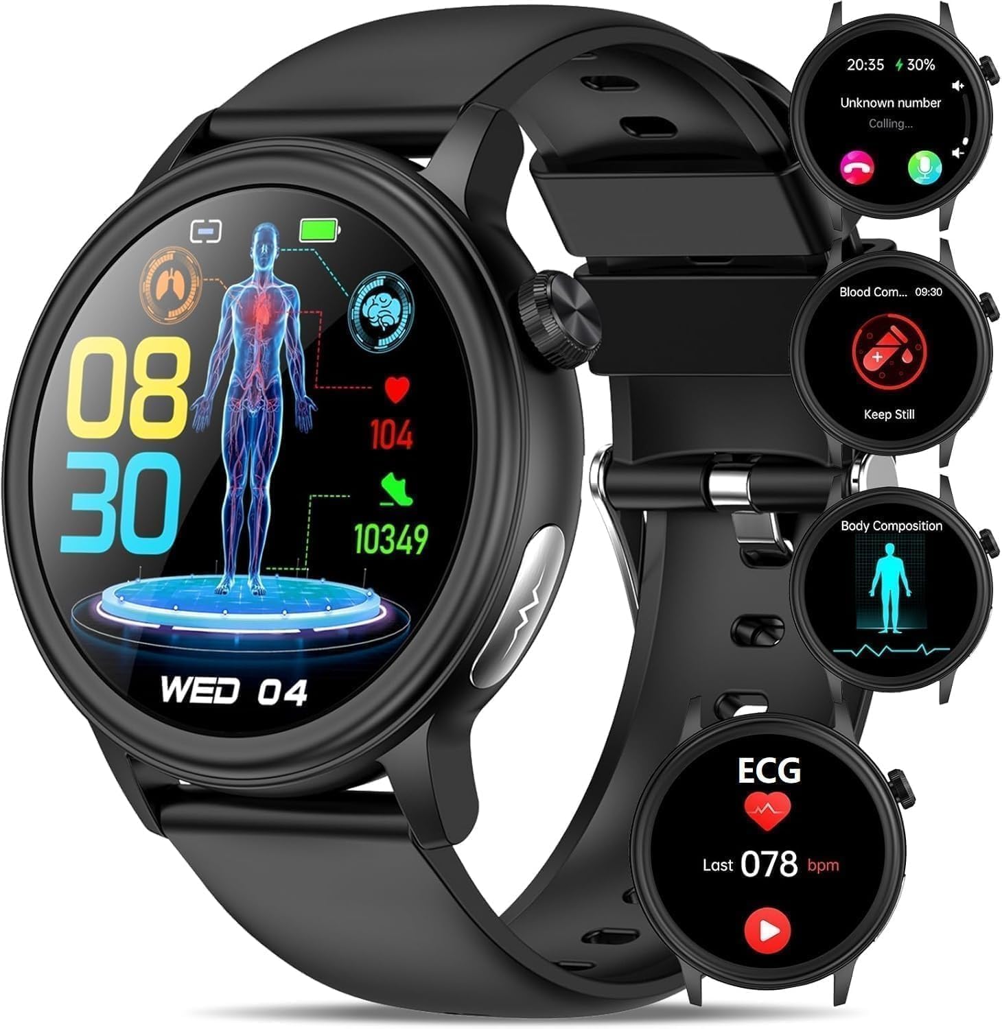 Detalle de 2026 Nuovo Smartwatch ECG+HRV con Glicemia, Pressione, BMI e Lipidi – 1.39" rotondo