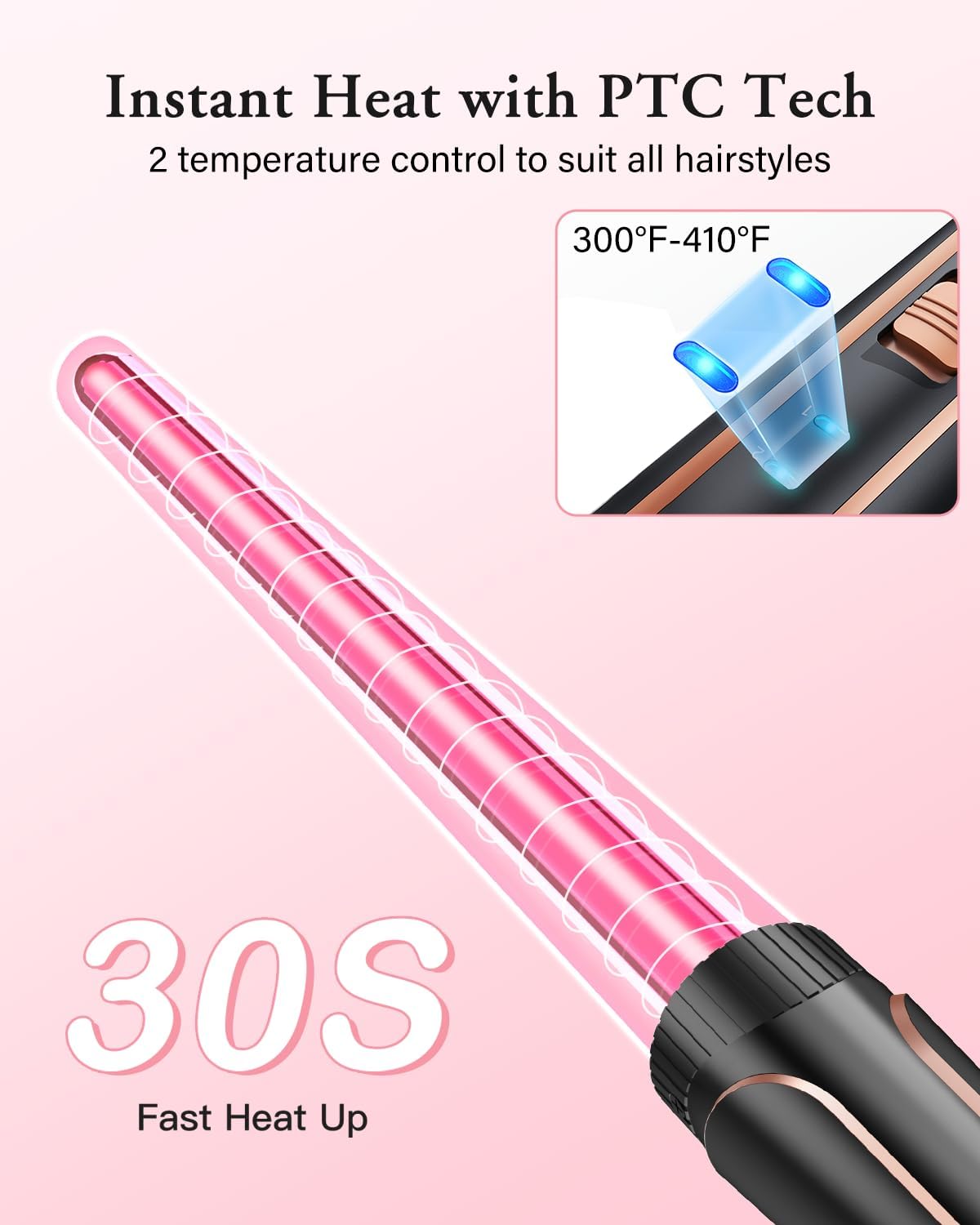 Detalle 2 de BESTOPE PRO 5 in 1 Beach Waver Hair Curler: 9–32mm Ceramic Wand Set for Natural Waves