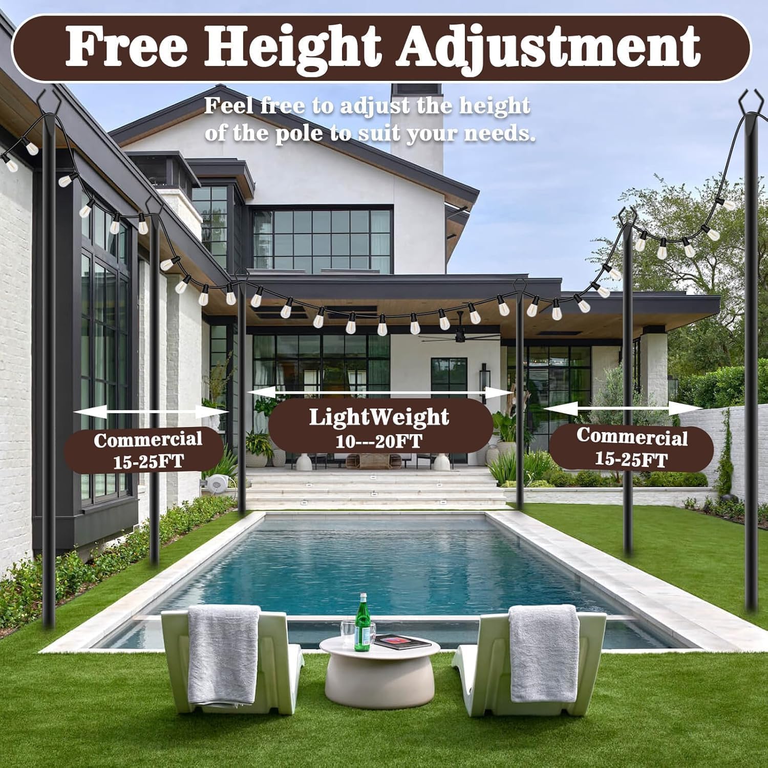 Detalle 2 de AILBTON 10Ft String Light Poles (4-Pack) for Outdoor Fence & Deck Hanging Lights