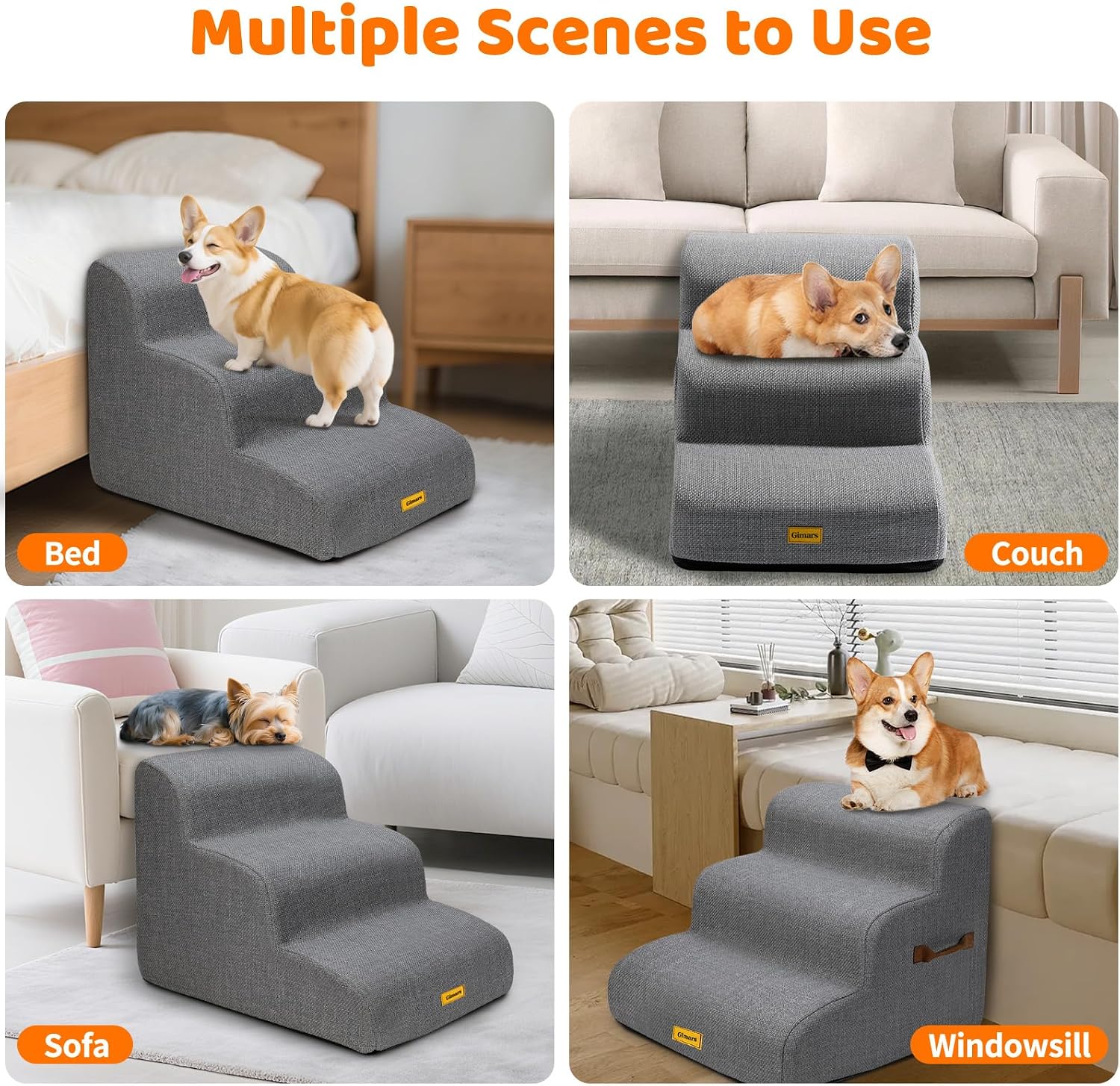 Thumbnail 5 de Gimars Escalier Robuste Extra Large pour Chiens – Mousse Haute Densité 30D, Anti-Dérapant et Lavable
