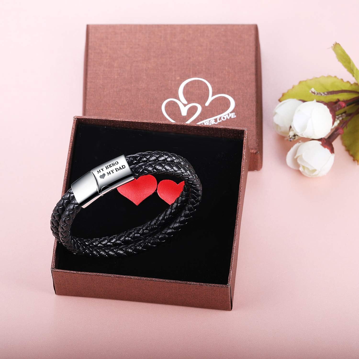Thumbnail 6 de Jbniuay Vatertagsgeschenk: Lederarmband „Weltbester Papa“ mit Gravur und Perlen