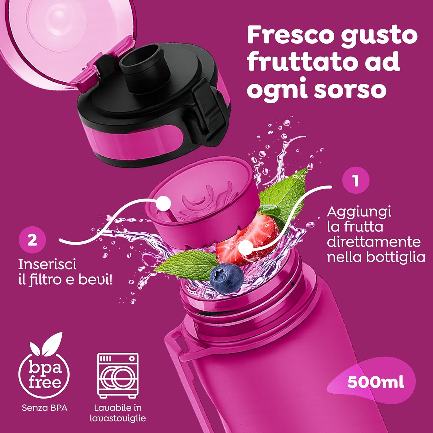 Thumbnail 2 de Sweety Fox borraccia per bambini 500 ml a prova di perdite con apertura One-Click (rosa)
