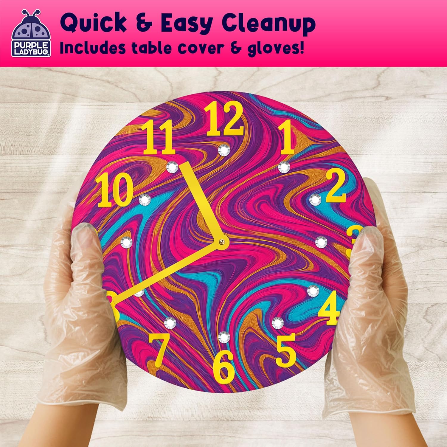 Thumbnail 5 de Cosmic Confetti Paint Pouring DIY Clock Kit for Kids (Ages 6-12) – Complete Craft Set