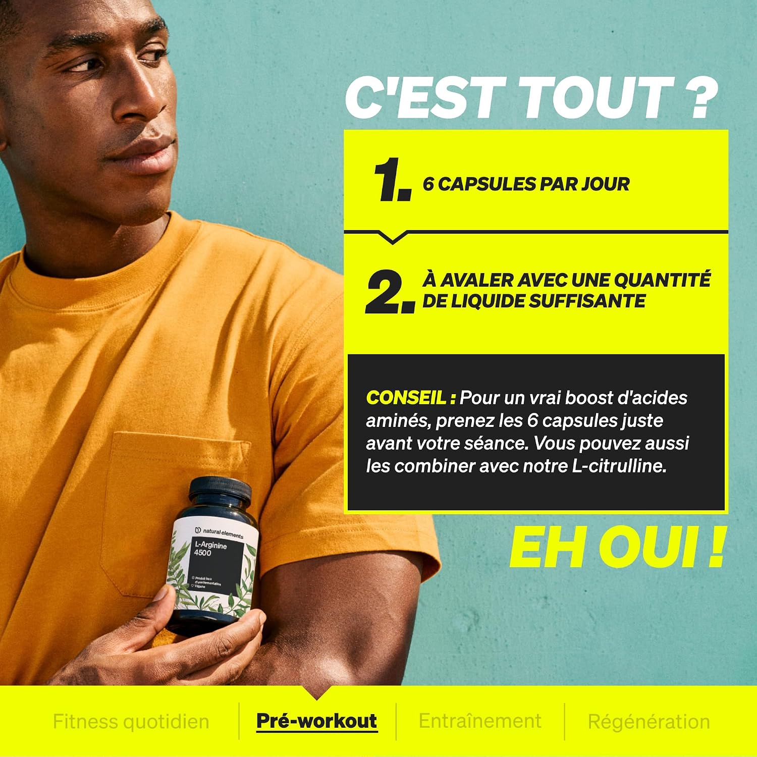 Detalle de L-Arginine 365 gélules véganes – 4 500 mg HCL par dose journalière (3 750 mg L-arginine pure)