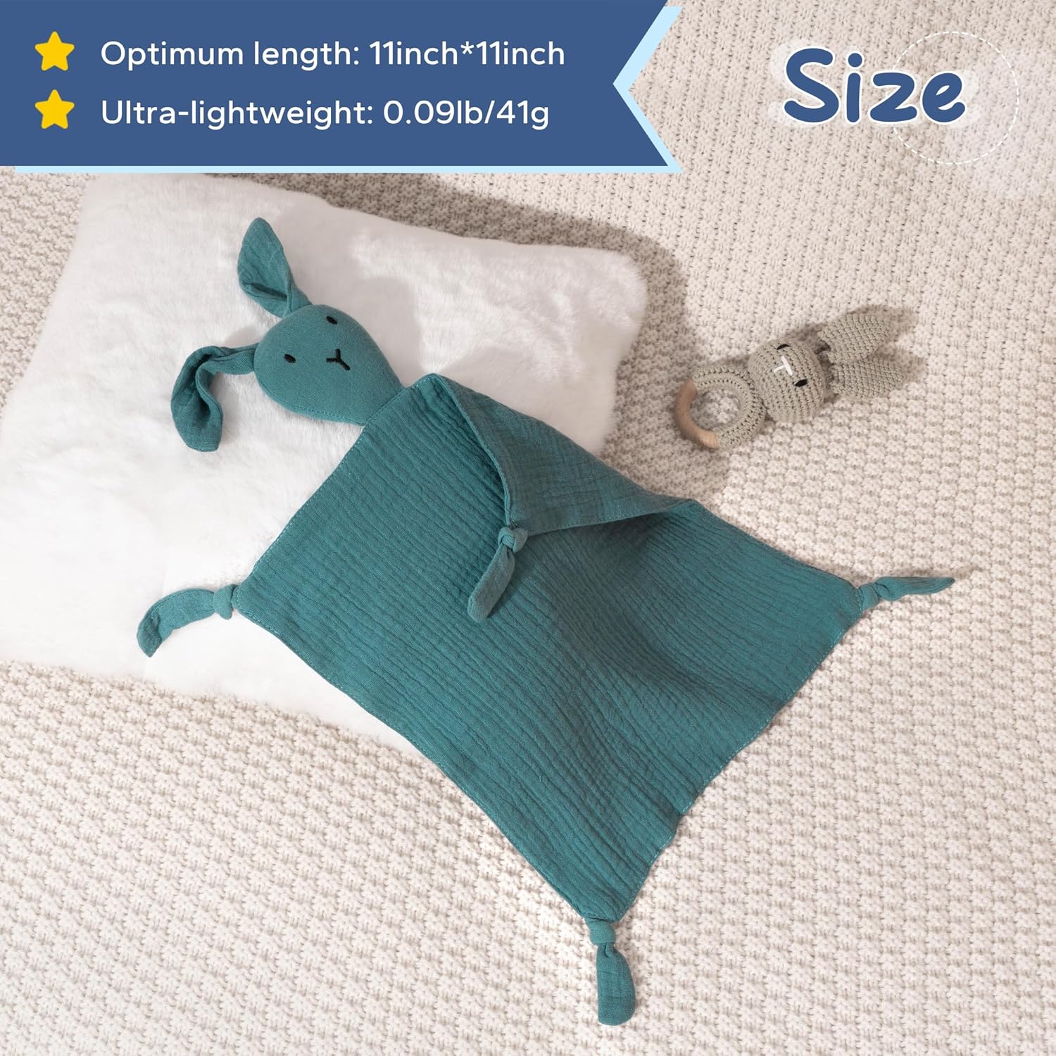 Detalle de ZIGJOY Baby Comforter Blanket Muslin Cotton Bunny Lovey (Blue) – Unisex Security Blanket