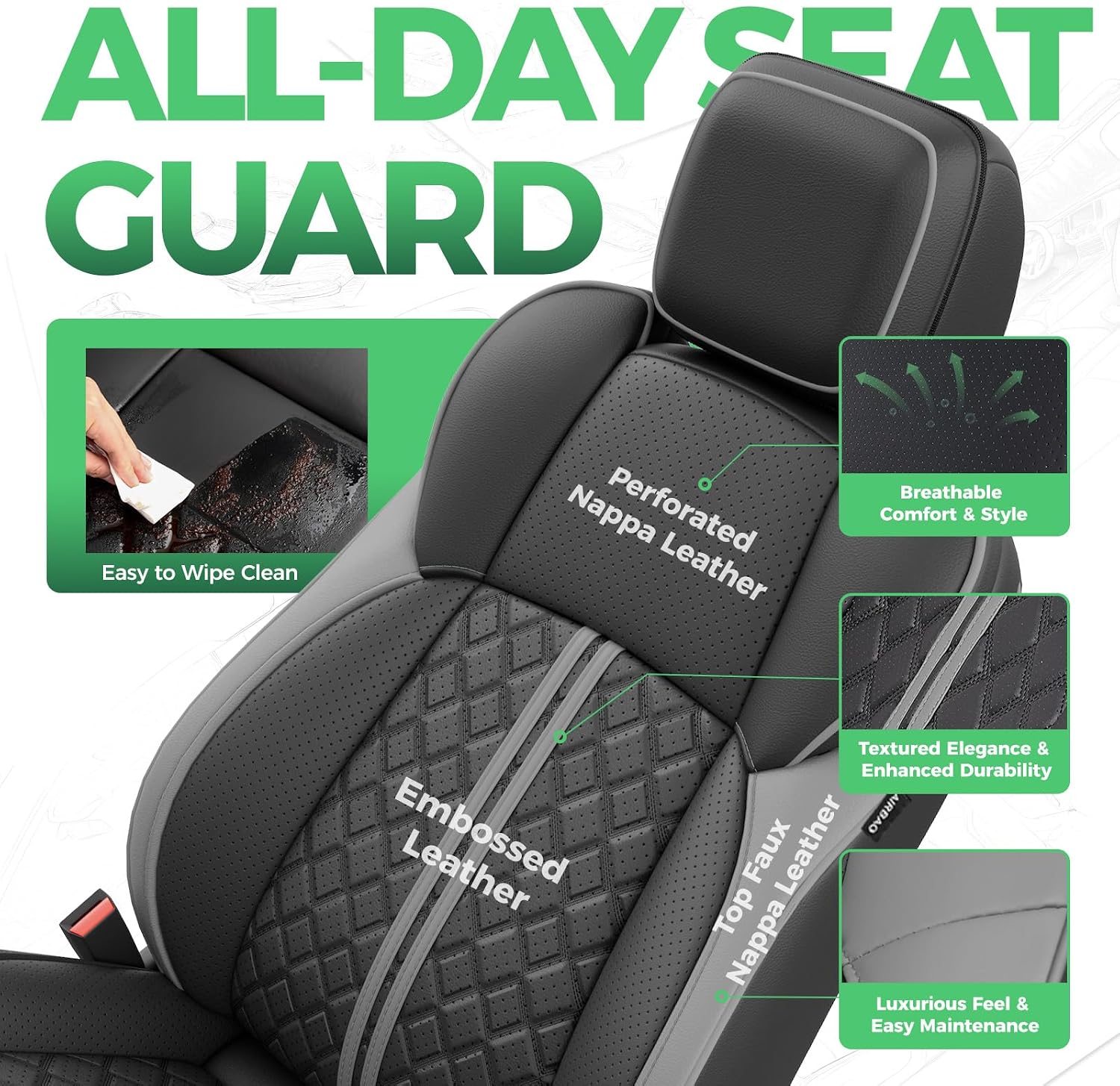 Detalle de RIDEPOSH Custom Seat Covers for Tacoma 4th Gen Double Cab (2024–2026) with Console Covers – Embossed Faux Leather, Black/Grey