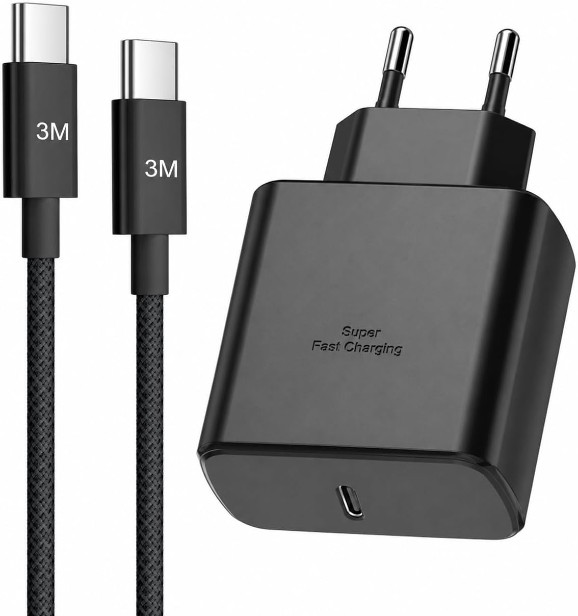 Detalle de Chargeur USB C 45W rapide pour Samsung Galaxy et câble tressé 3 m – sécurité et performance