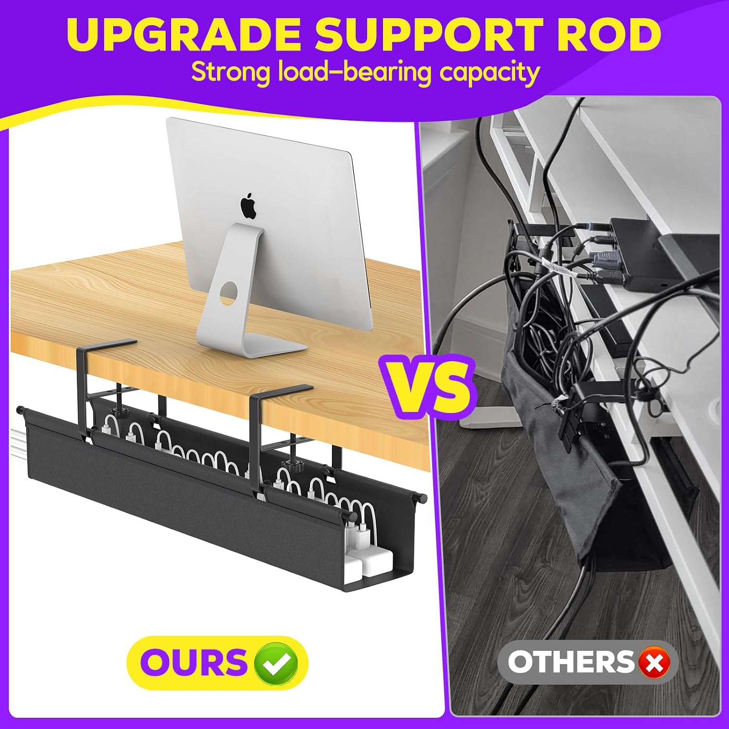 Thumbnail 5 de REFLYING 74cm Cable Management Tray – Under Desk Clamp Cable Organiser (No Drill) for Standing Desks