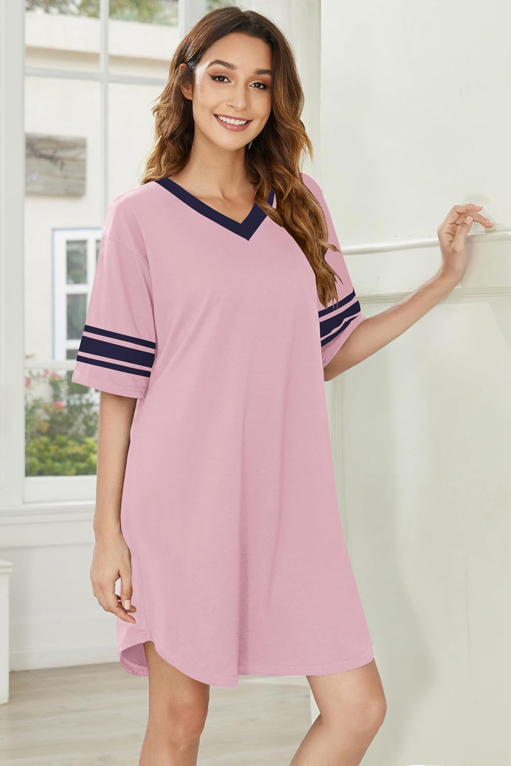 Thumbnail 1 de Ekouaer 2-Pack Women’s Nightgowns, Short Sleeve V-Neck, S–4XL