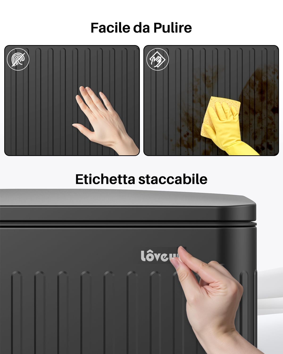 Thumbnail 6 de lovewind Bidone Spazzatura 60L Cucina Acciaio Inox Nero 🗑