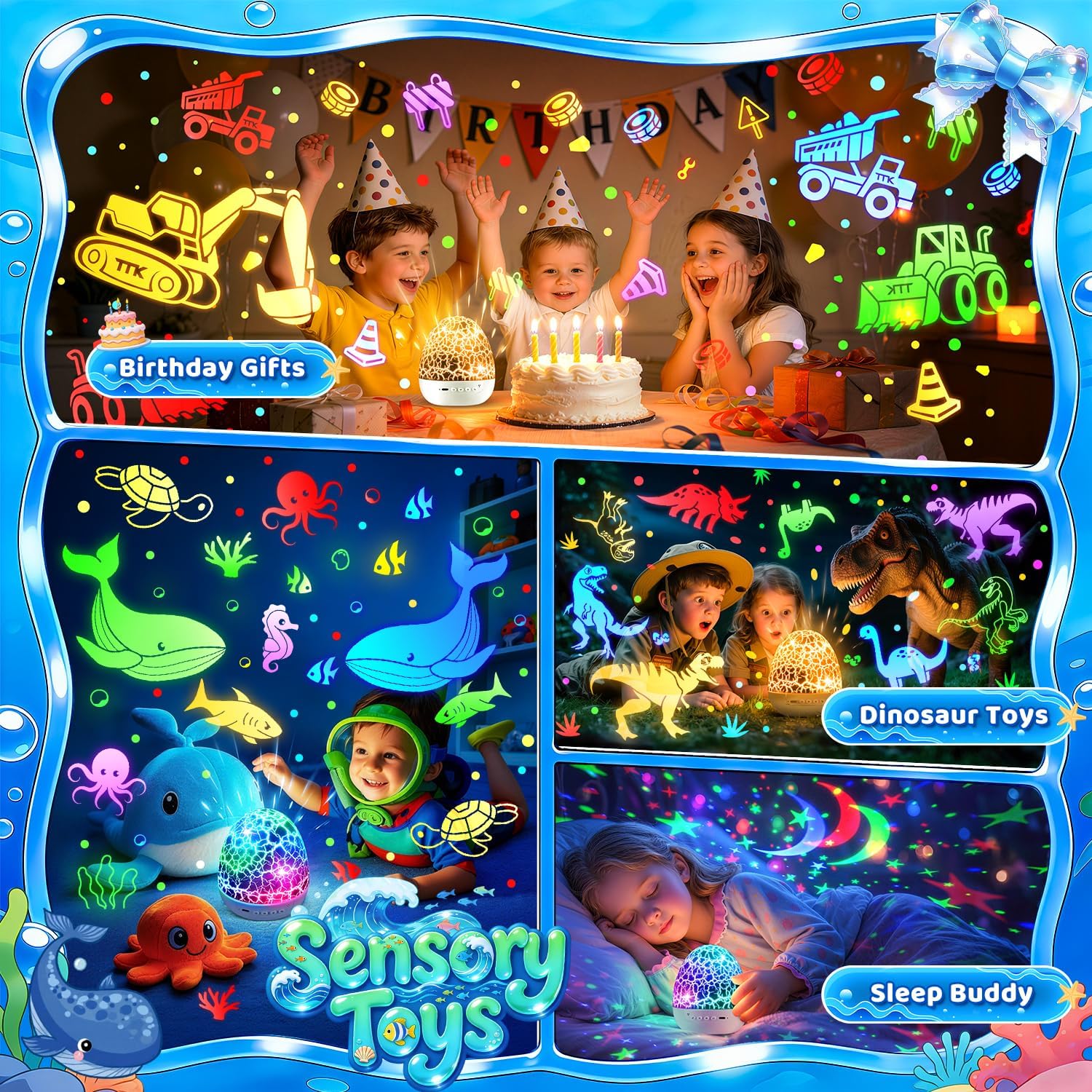 Thumbnail 6 de Sensory Light Projector: 15 White Noise Sounds, 6 Films and Dinosaur Egg Night Light