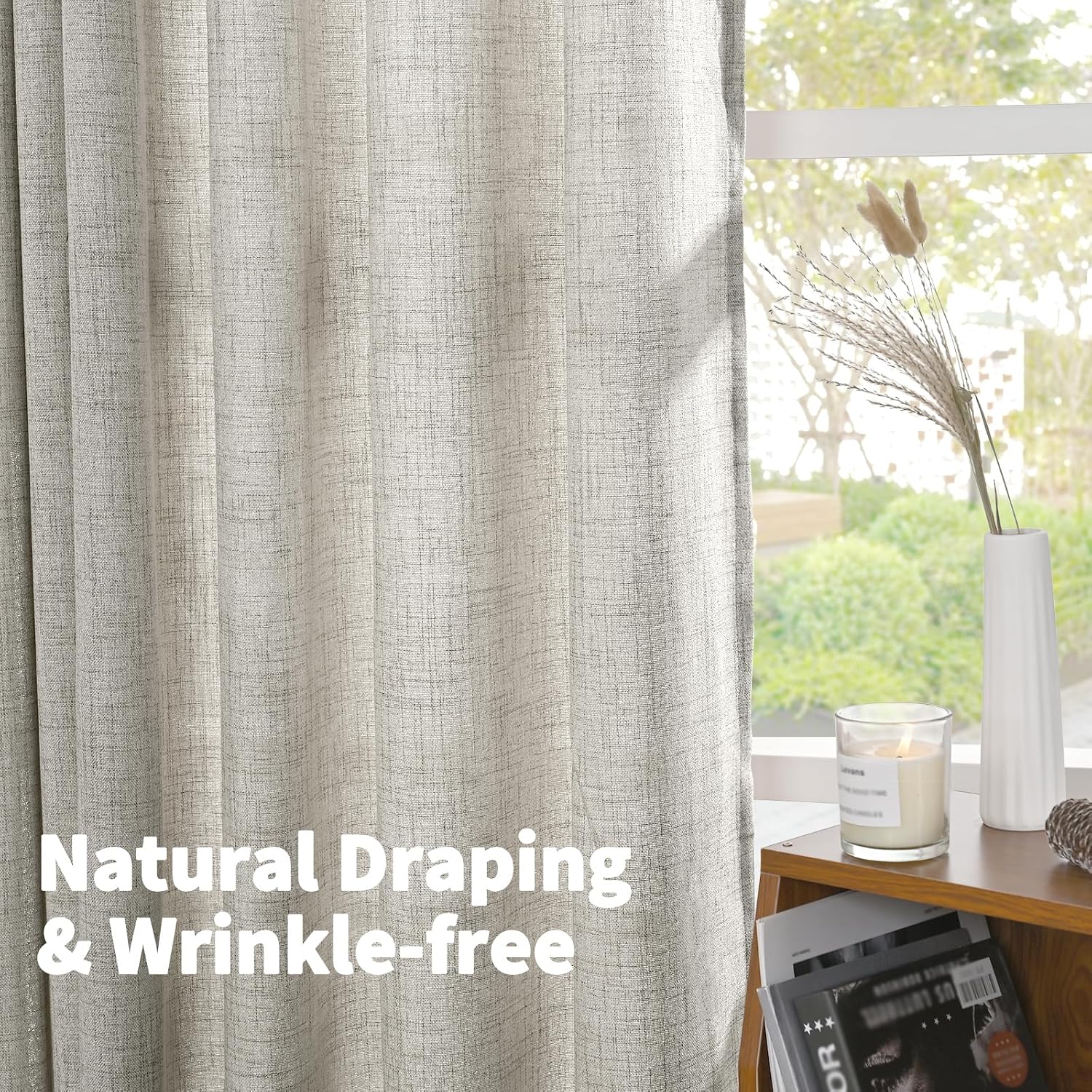 Detalle de YoungsTex 037dkgrey5263 Dark Gray Light-Filtering Grommet Curtains, 2 Panels