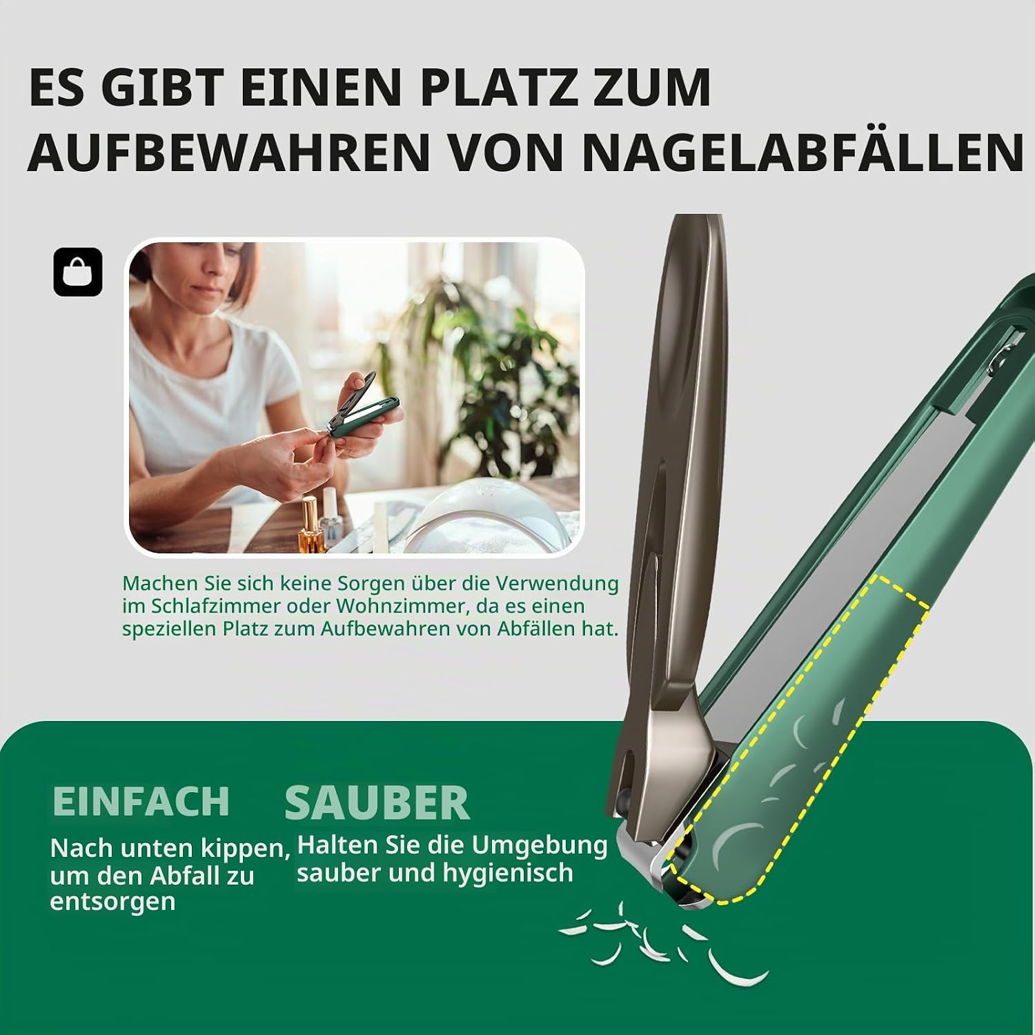 Detalle de VANWIN Nagelknipser-Set mit Auffangbehälter – gebogene & schräge Klingen, Anti-Spritz Präzision für Finger- und eingewachsene Nägel