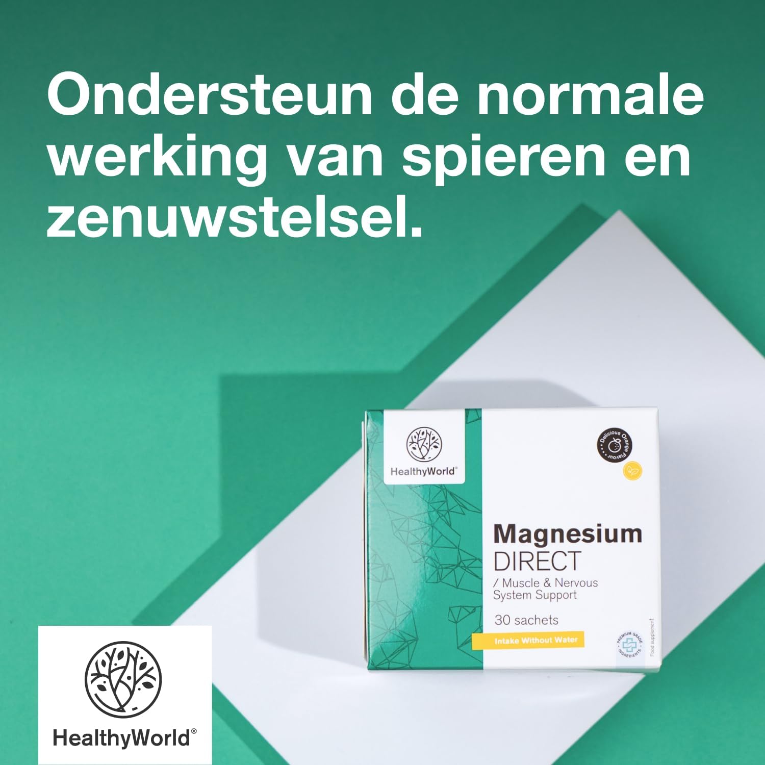 Detalle de HealthyWorld Magnesium DIRECT 400 mg met citraat en oxide, 30 zakjes