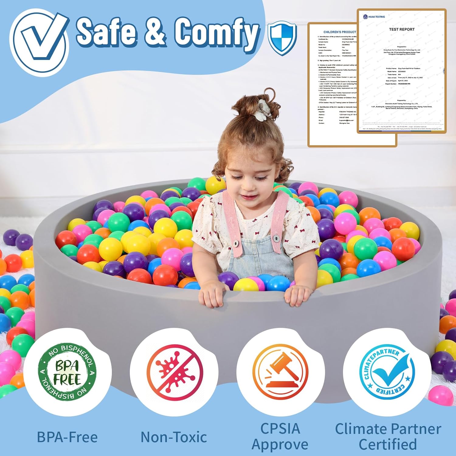 Thumbnail 2 de Foam Ball Pit for Toddlers with 200 Balls, Memory Sponge Kids Playpen (33.5 in) for Indoor/Outdoor Play