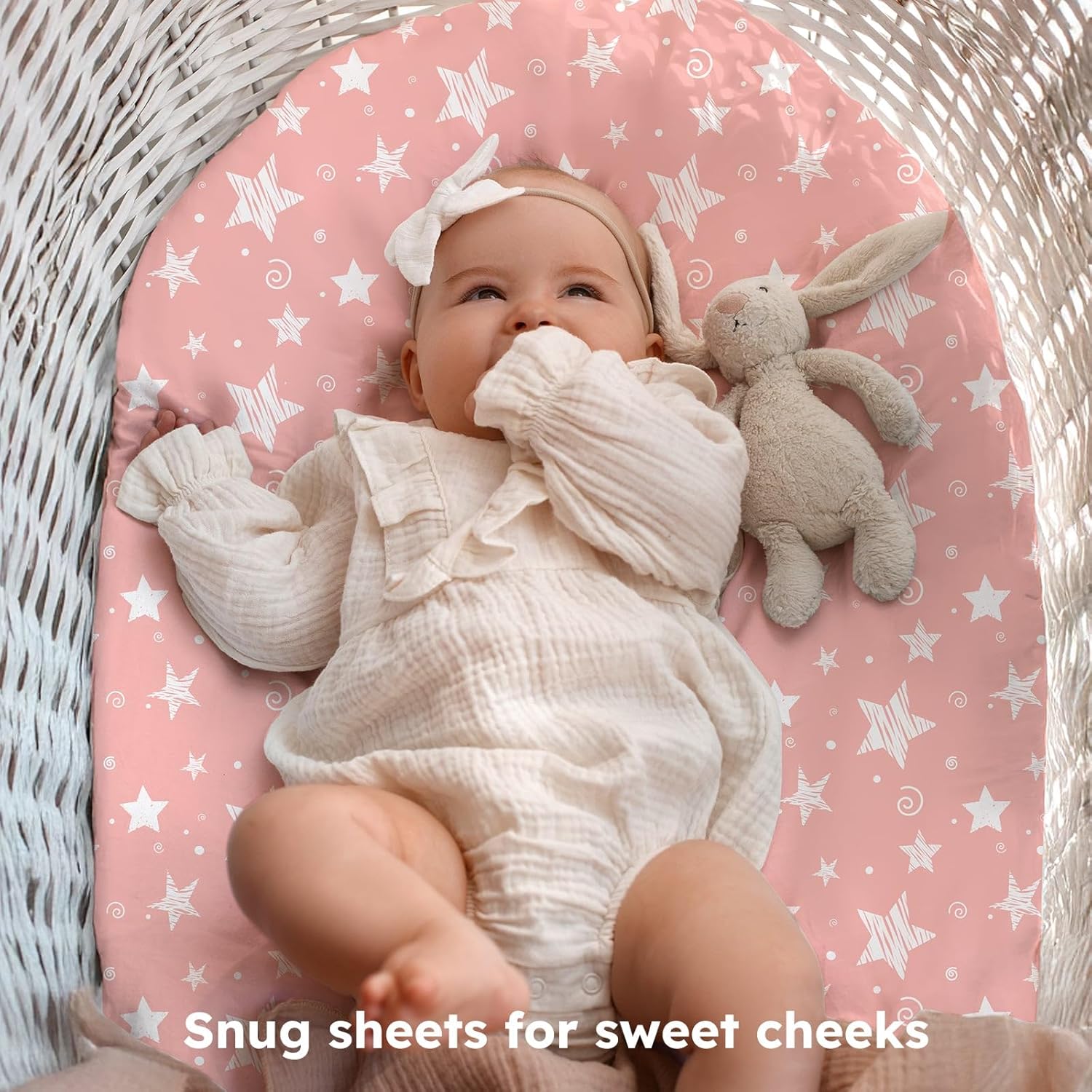 Thumbnail 2 de FIEMOL Baby Moses Basket Sheets 81x41 cm – 3-Pack Ultra-Soft Microfibre Pram Sheets in Pink Stars