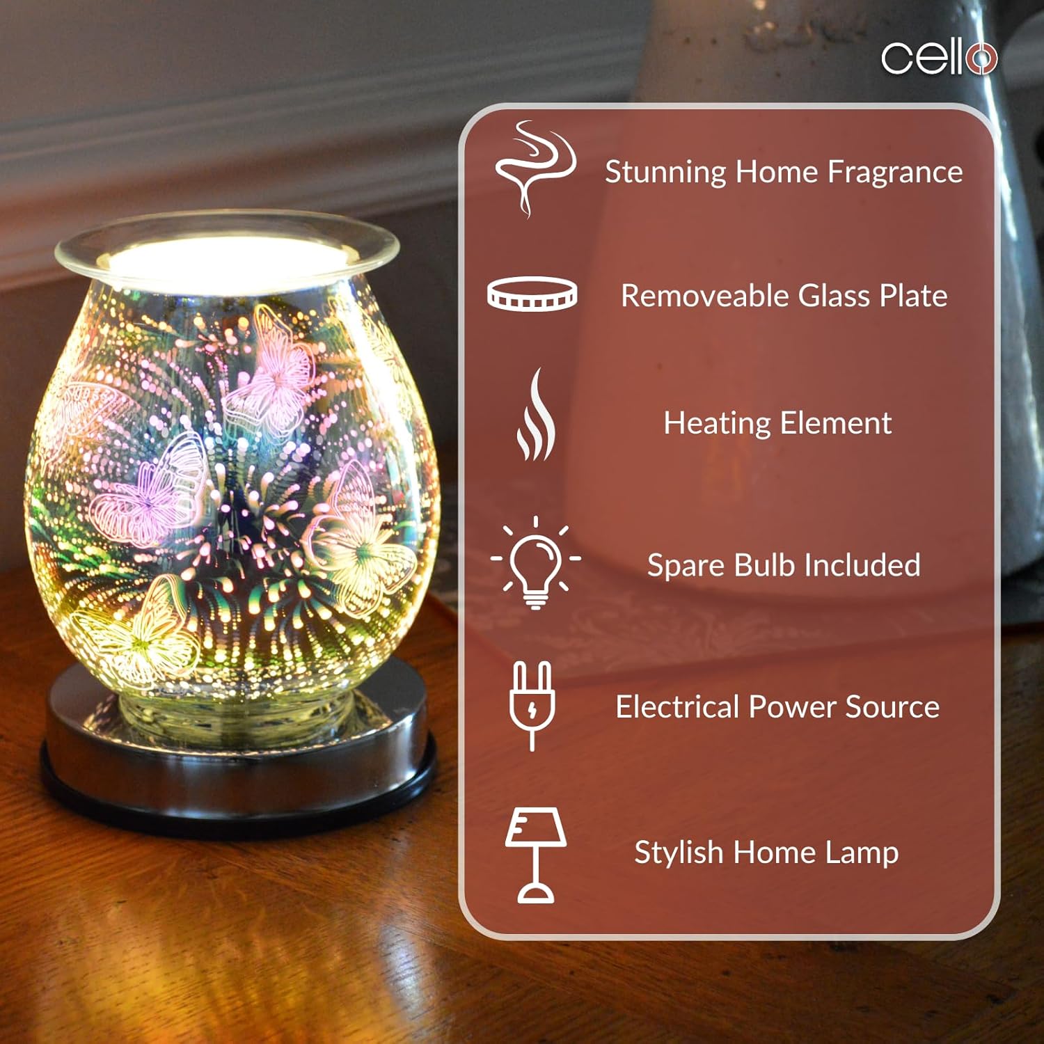 Thumbnail 5 de Cello Butterfly 3D Touch Electric Melt Burner – electric wax melt & essential oil warmer