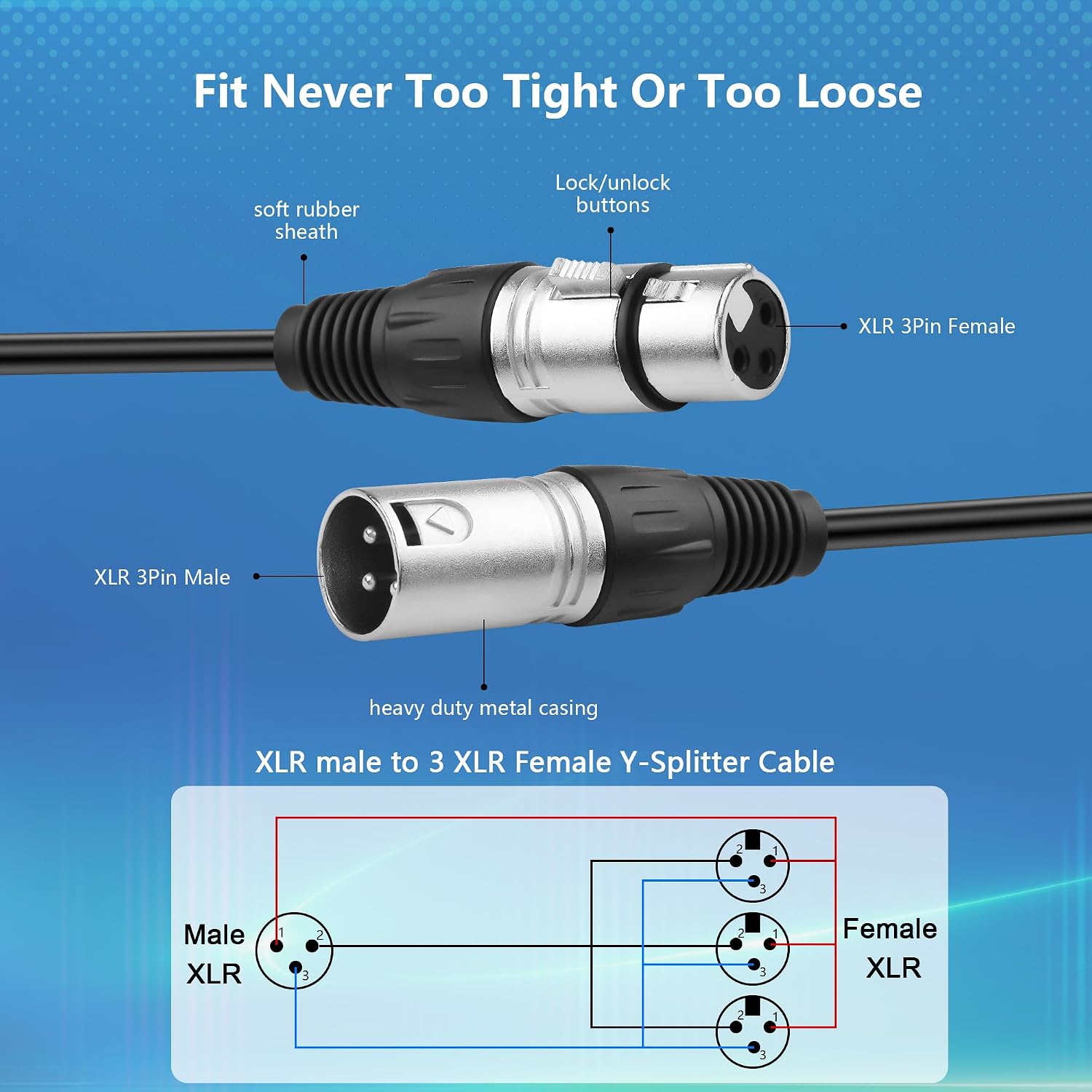 Detalle de JSADZKJ 1-to-3 XLR Splitter Cable, 3-Pin Balanced, 1.96 ft