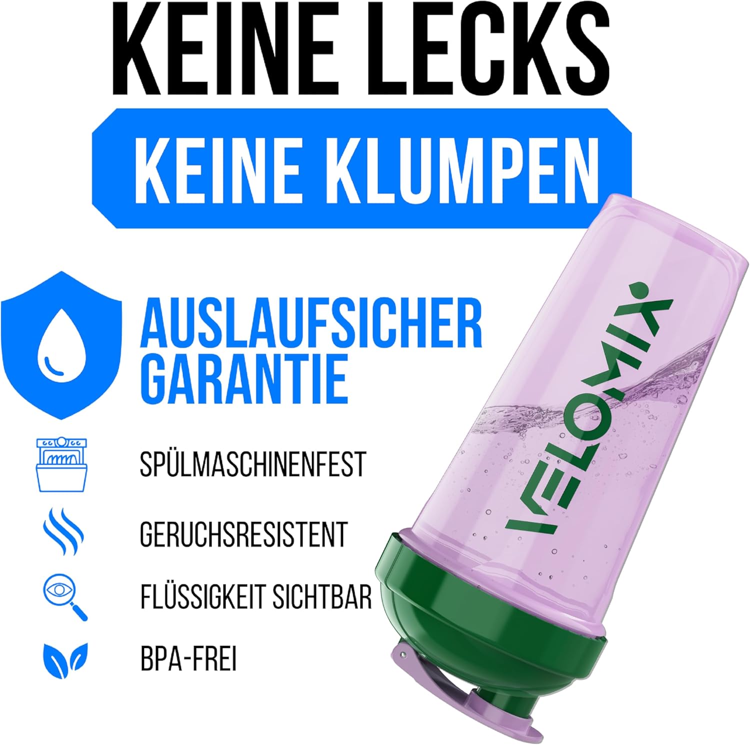 Thumbnail 2 de VELOMIX 2er-Set Proteinshaker (2× 828 ml) mit Drehverschluss, Skala & Kugeln – auslaufsicher