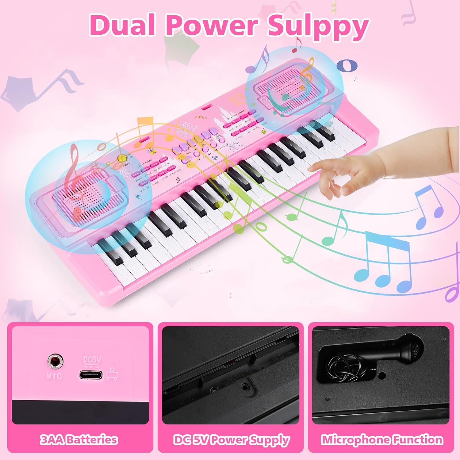 Thumbnail 4 de Kids Piano Keyboard, 37 Keys: Portable Pink Electronic Keyboard for 3–9 Year Olds