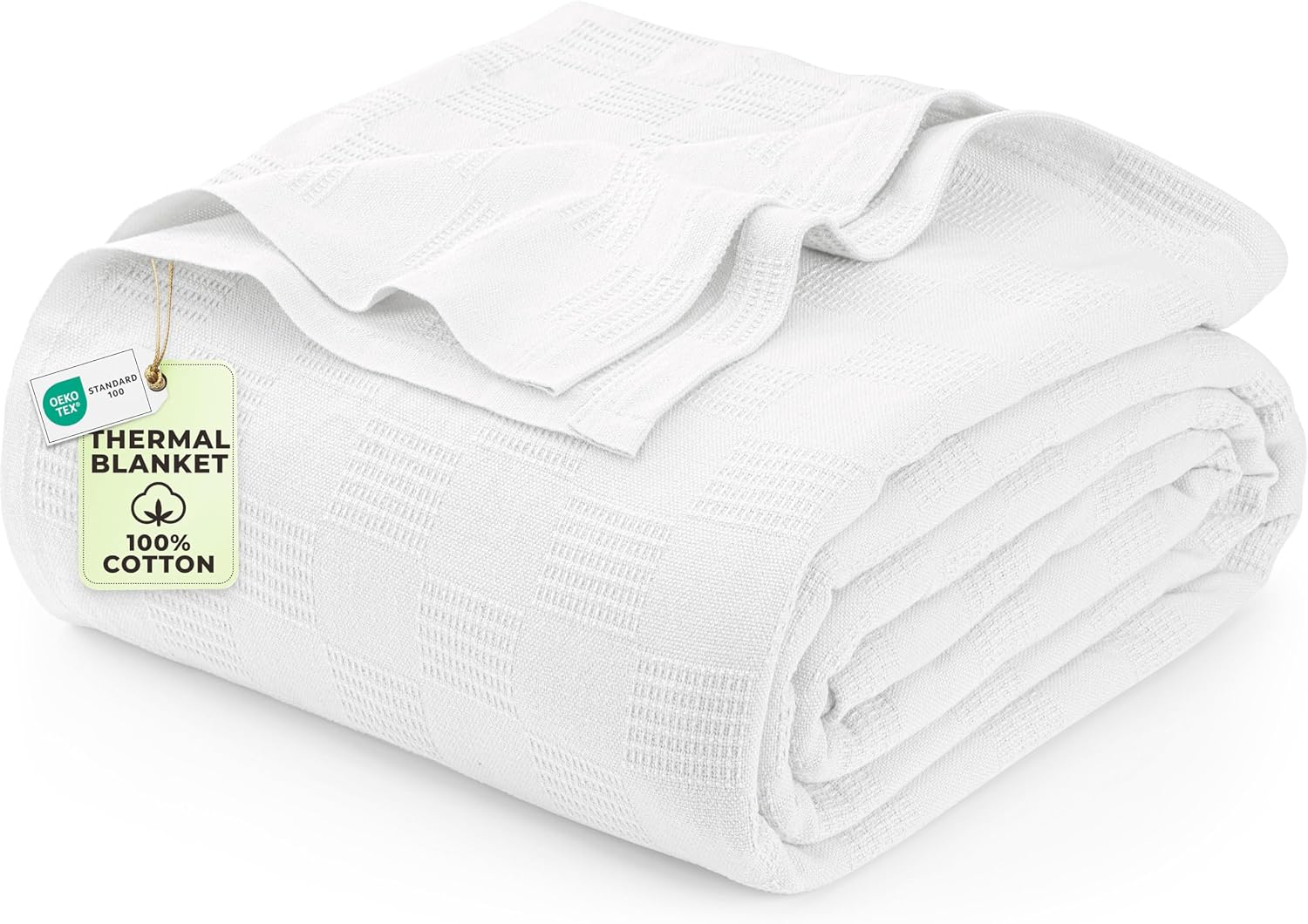 Detalle de Utopia Bedding 100% Cotton Thermal Blanket, White Twin, 90 x 72 Inches