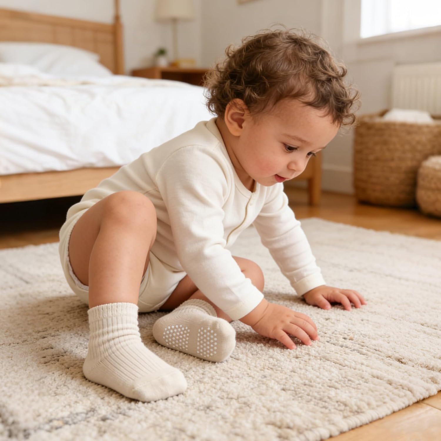 Detalle de Bearbay 9 Pairs Toddler Non-Slip Cotton Crew Socks with Anti-Slip Dots