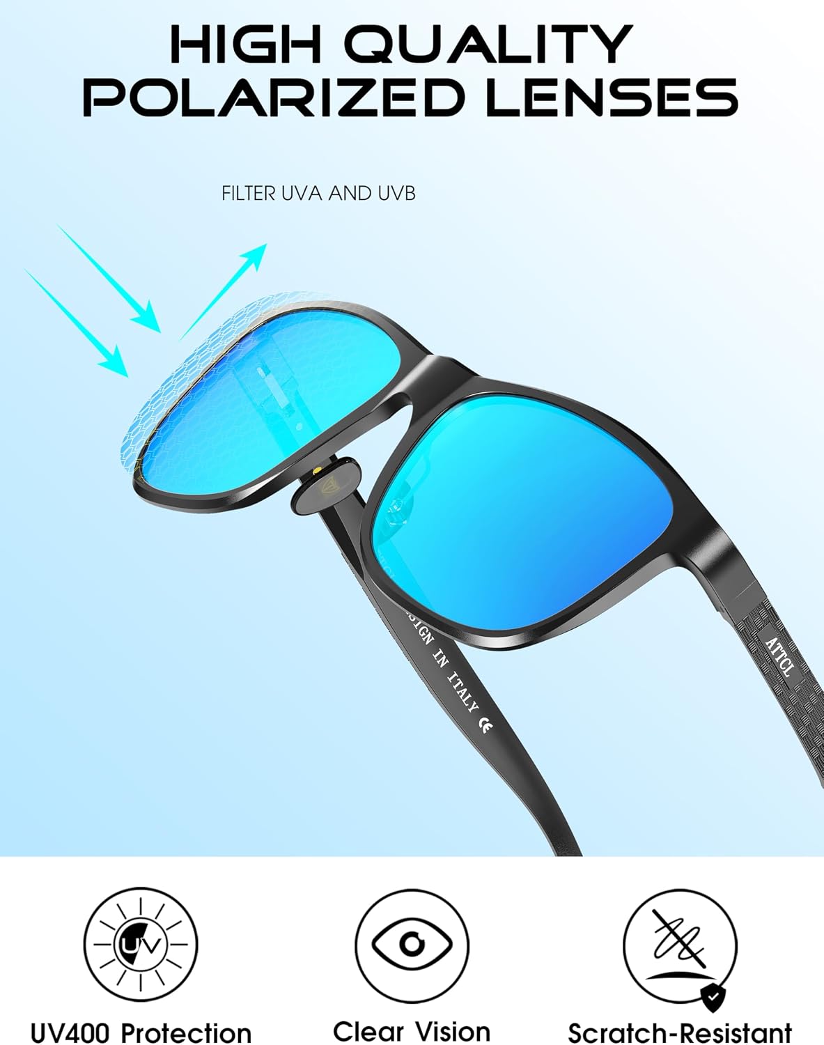 Thumbnail 3 de ATTCL Polarised Sunglasses for Men with UV400 Protection and HD TAC Lenses (Square Driving Shades)