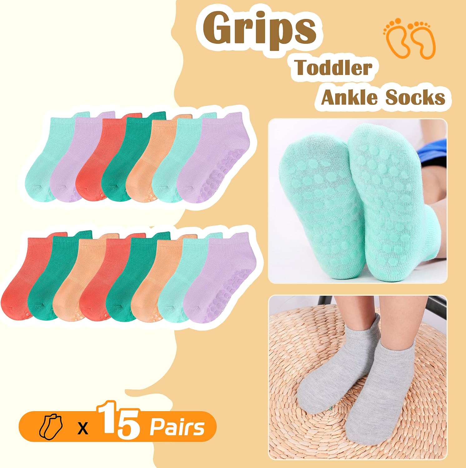Detalle de LIFPAU Toddler Grip Socks, 15 Pairs
