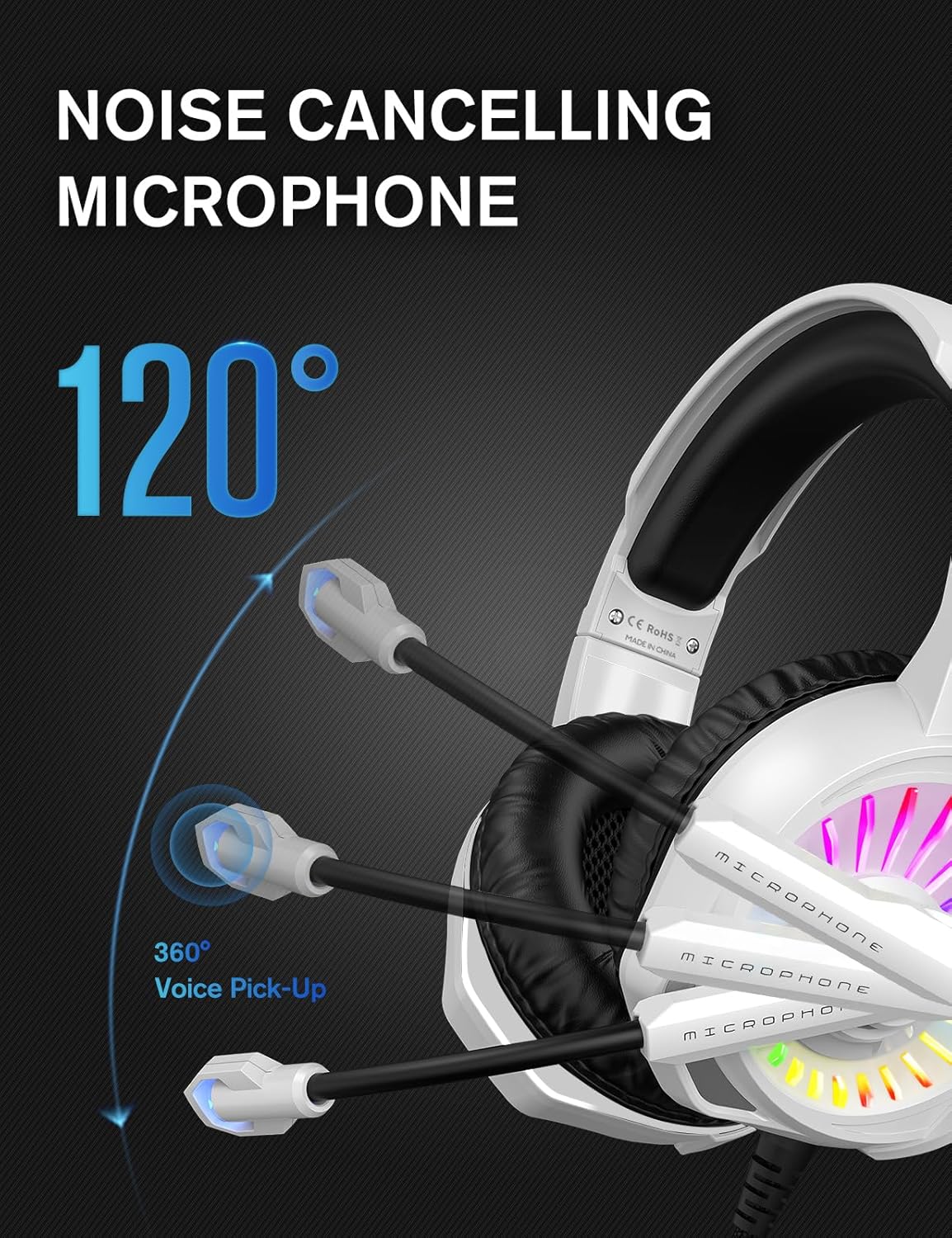 Thumbnail 2 de ZIUMIER Z20 White Wired Gaming Headset with Noise-Canceling Mic, RGB Lighting & 3.5mm Audio