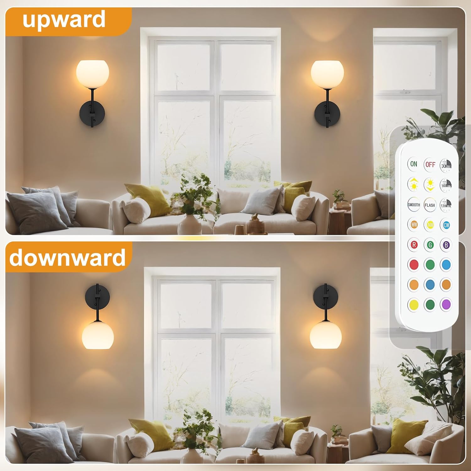 Detalle de MOITA WS-001 Battery-Operated Wall Sconces, Set of 2 with Remote and RGB