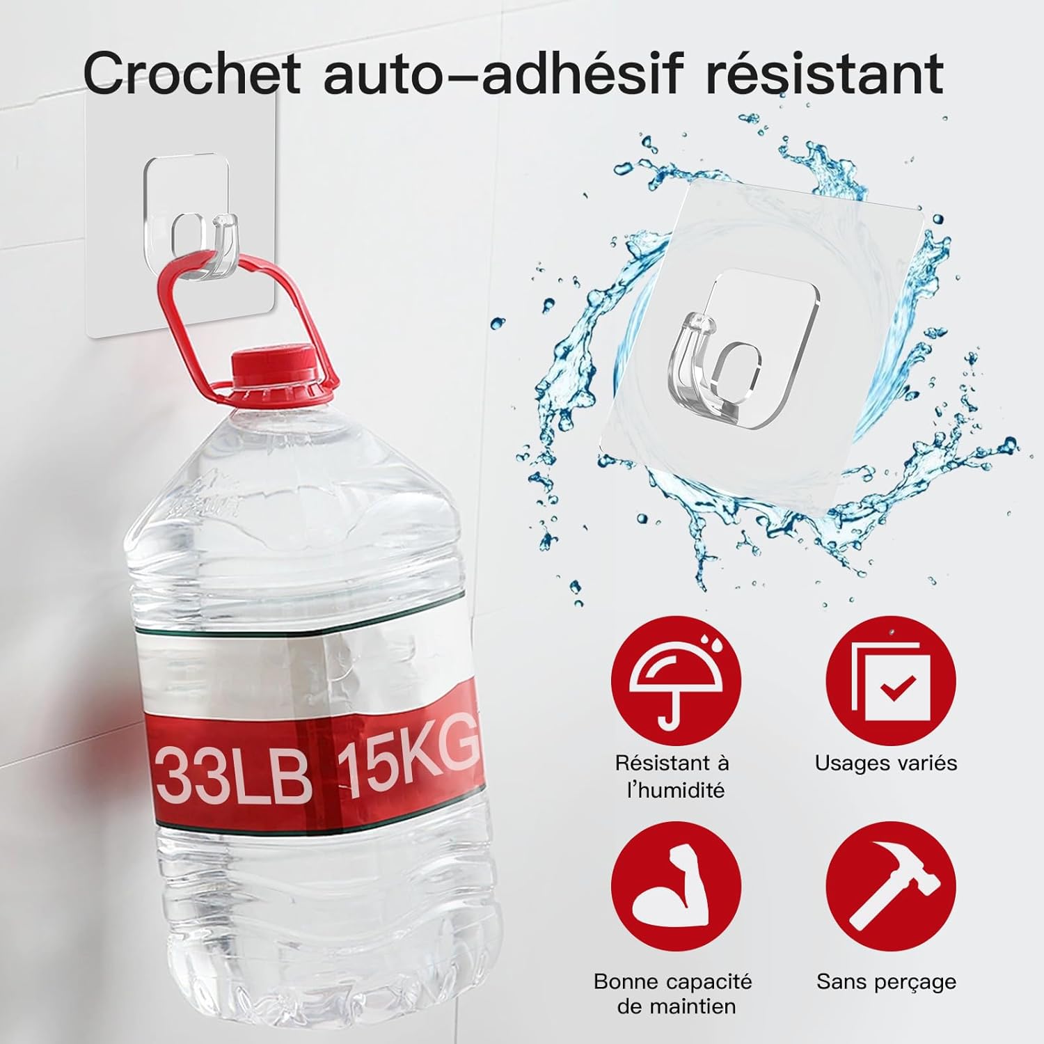 Thumbnail 2 de Latoxcaa – Lot de 10 grands crochets adhésifs transparents extra puissants (15 kg max)