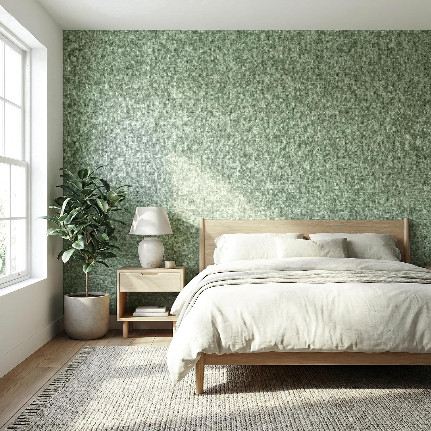 Detalle 2 de WADILE WDL-QZ-02-CL-60-12M Grasscloth Peel-and-Stick Wallpaper, Light Green Vinyl
