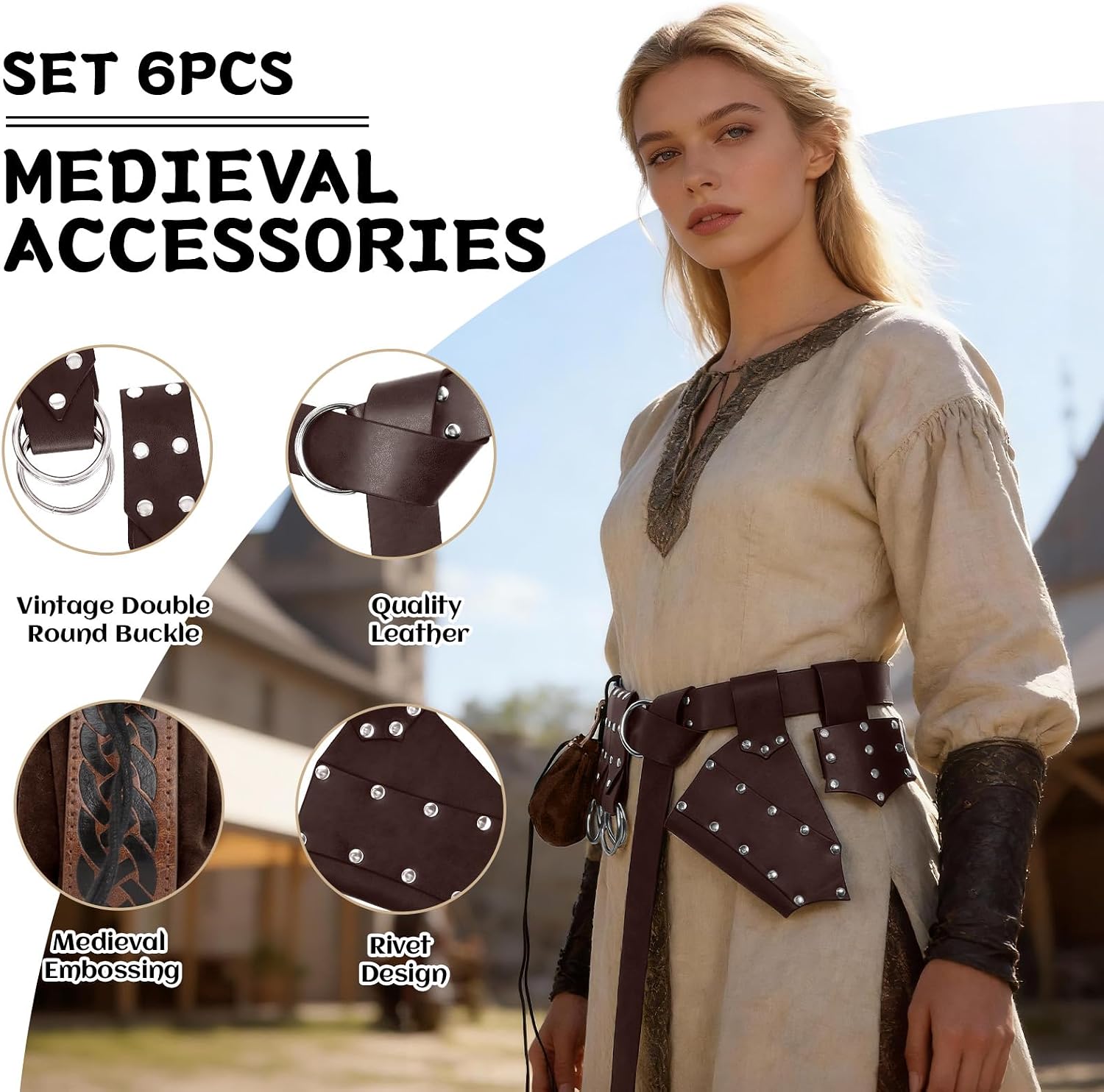 Detalle 2 de 6-Piece Medieval Renaissance Sword Belt Set for Pirate Costumes