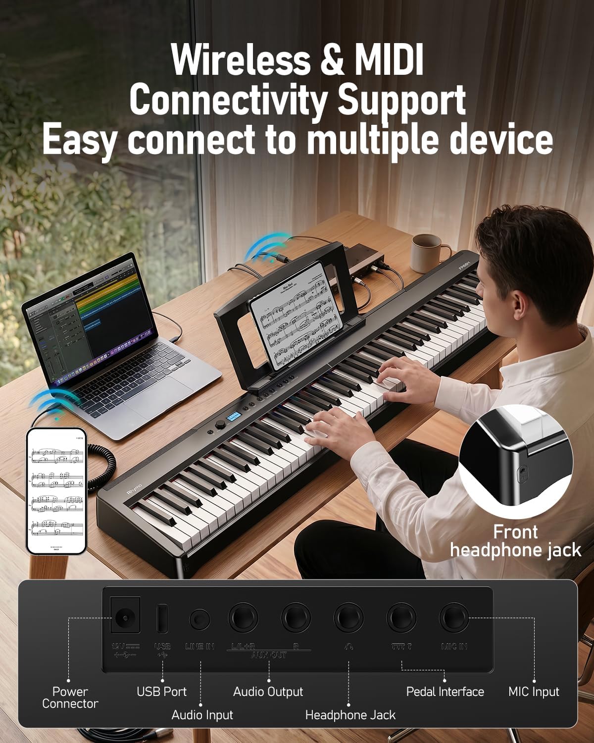 Thumbnail 6 de Rhymo FP88H Folding Digital Piano, 88-Key Hammer Action with Bluetooth