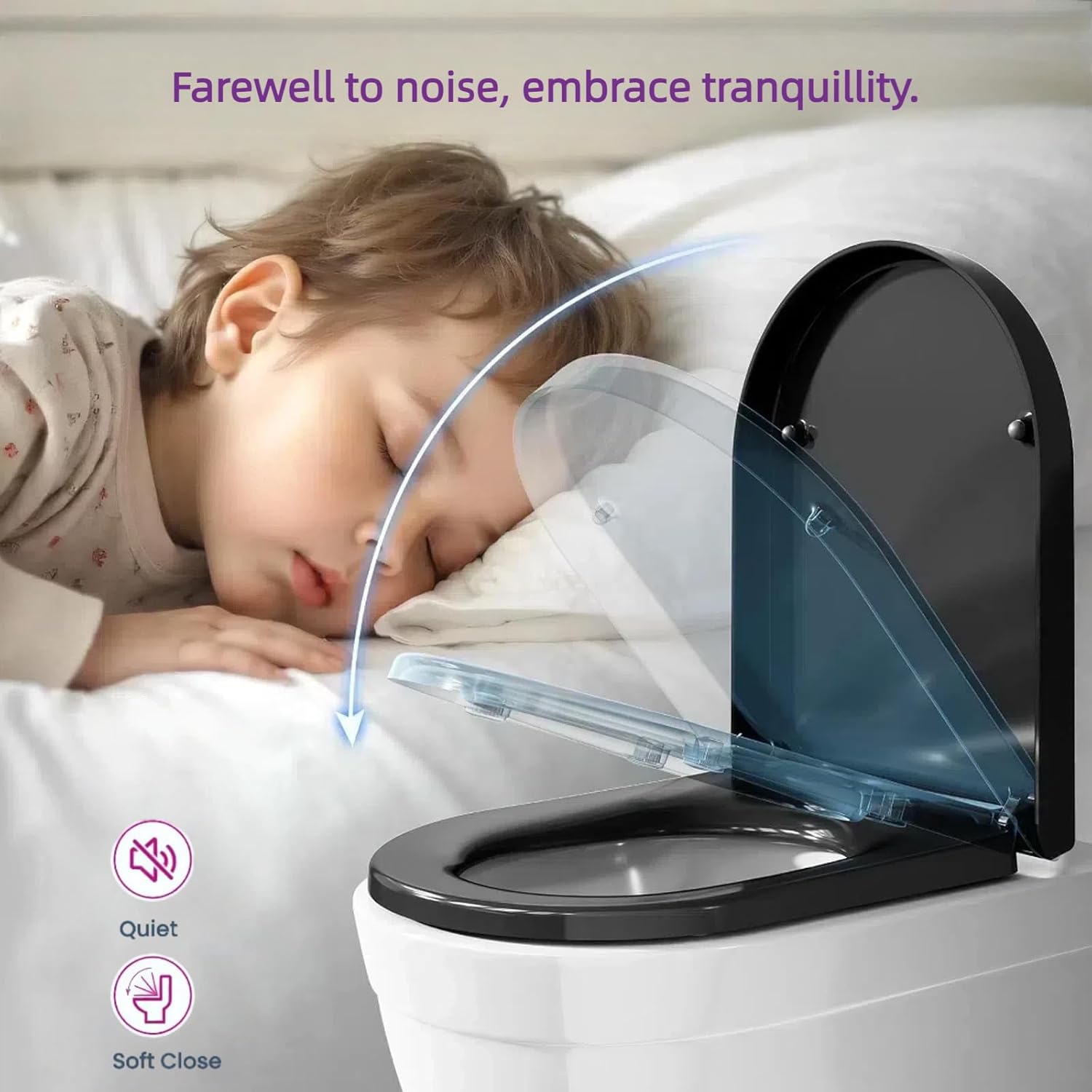 Thumbnail 2 de Solng Aldoih D-shaped Soft Close Toilet Seat in Black with One Button Hinge Release