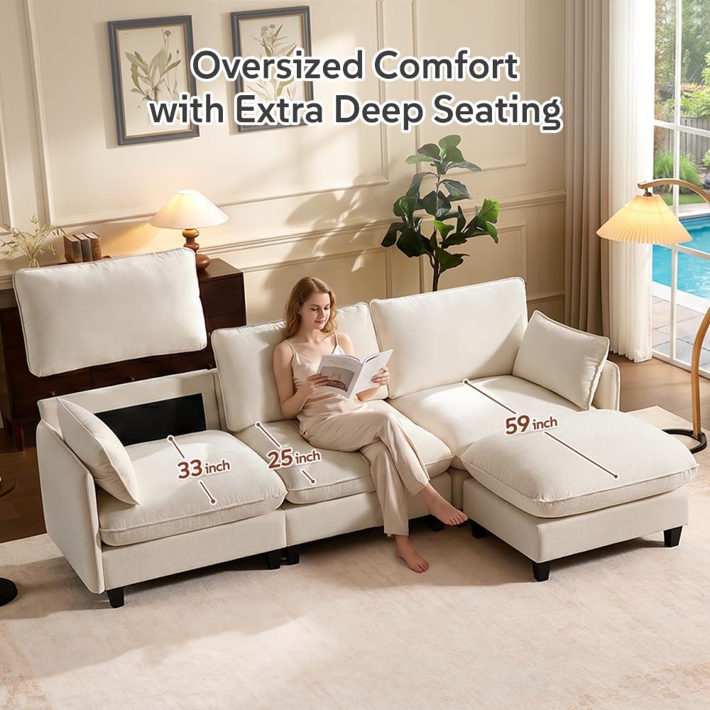 Thumbnail 5 de Ihanherry 105-Inch Modular Sectional Sofa with Chenille and Movable Ottoman