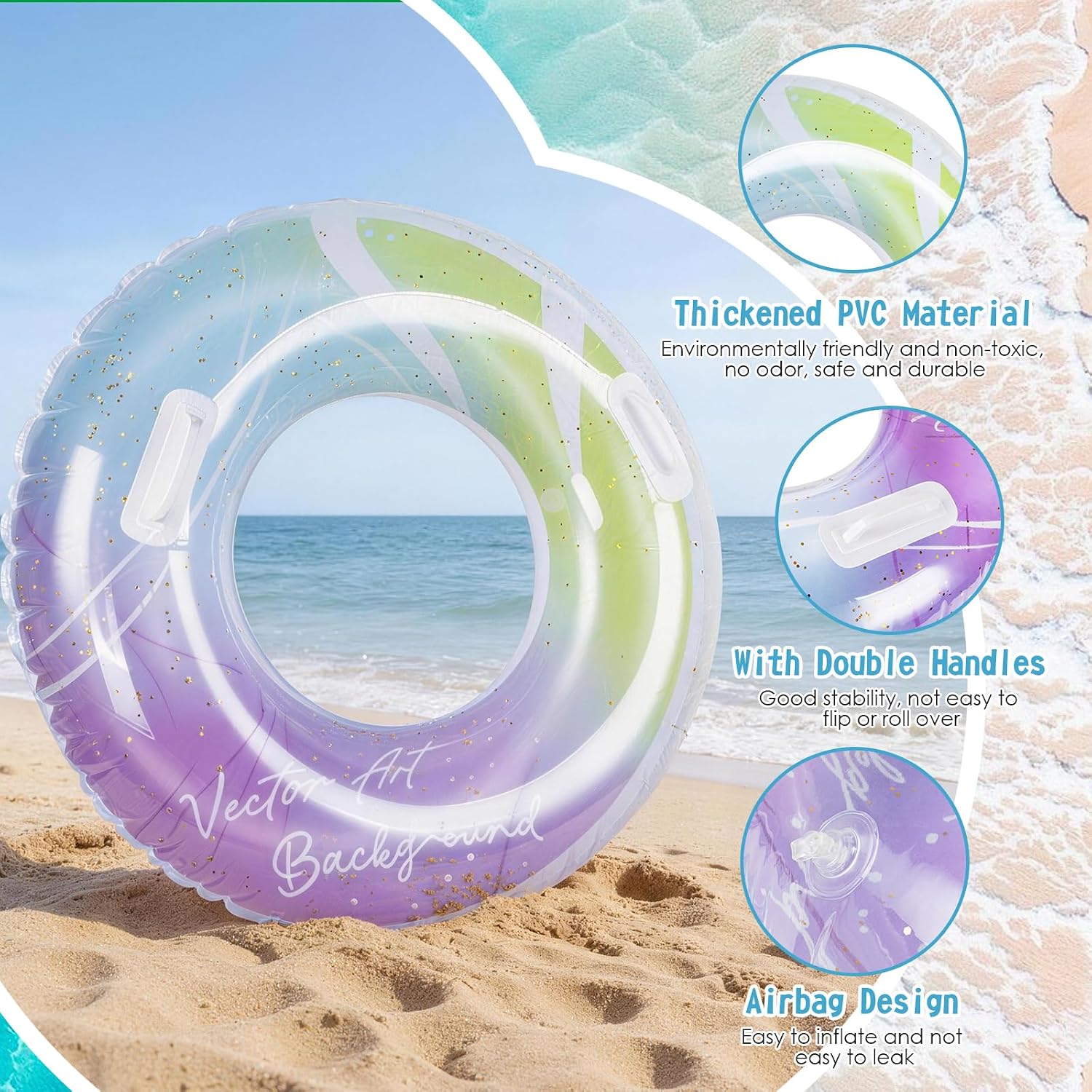 Detalle 2 de Qoosea Adults' Inflatable Rainbow Sequin Swimming Ring