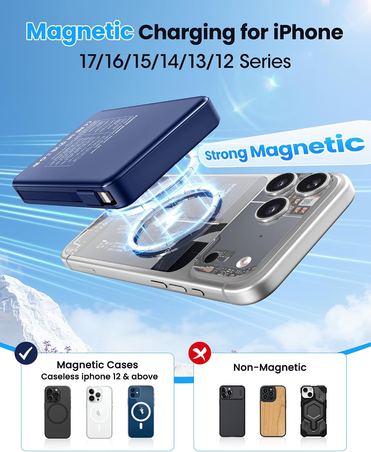 Detalle 2 de PDBEST Magnetic Power Bank with Built-in Cables (10000mAh) – 22.5W Fast Charging, 15W Wireless, LED Display