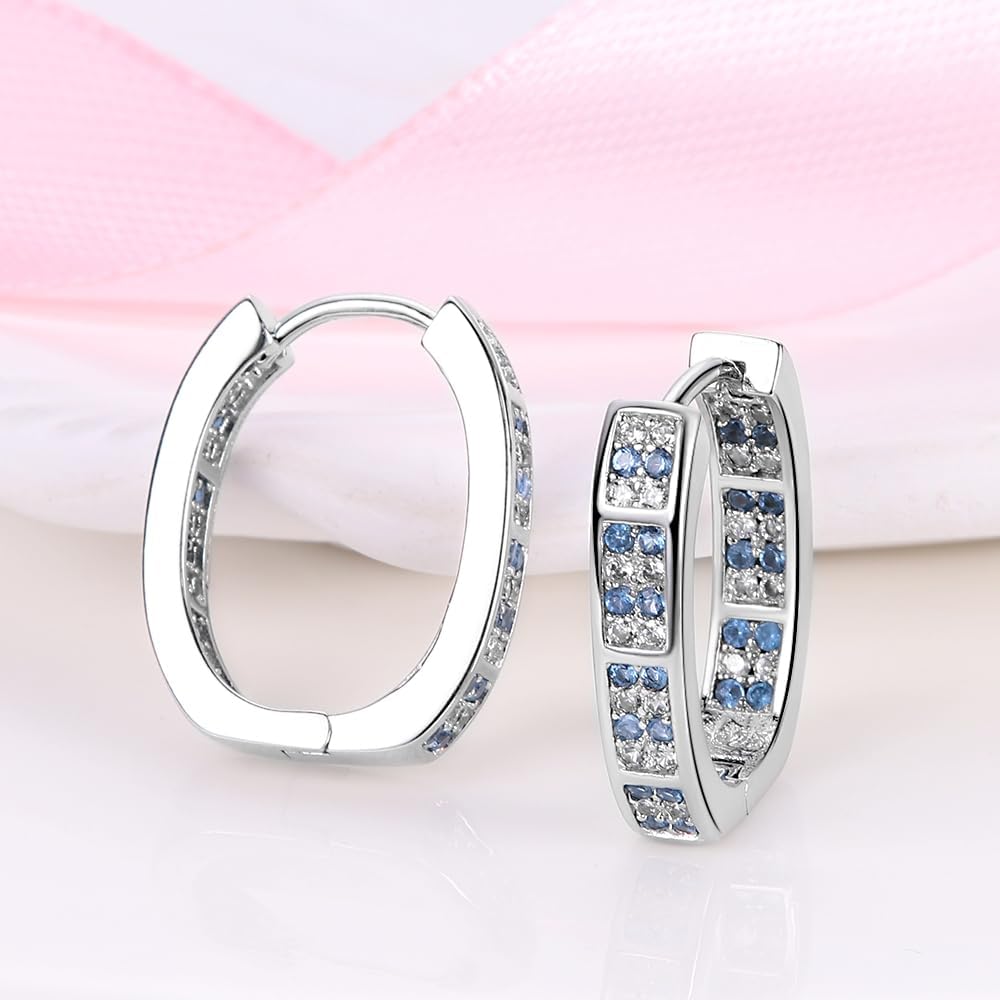 Detalle de KUNSIR 925 Sterling Silver U Shaped Hoop Earrings with Colourful Cubic Zirconia