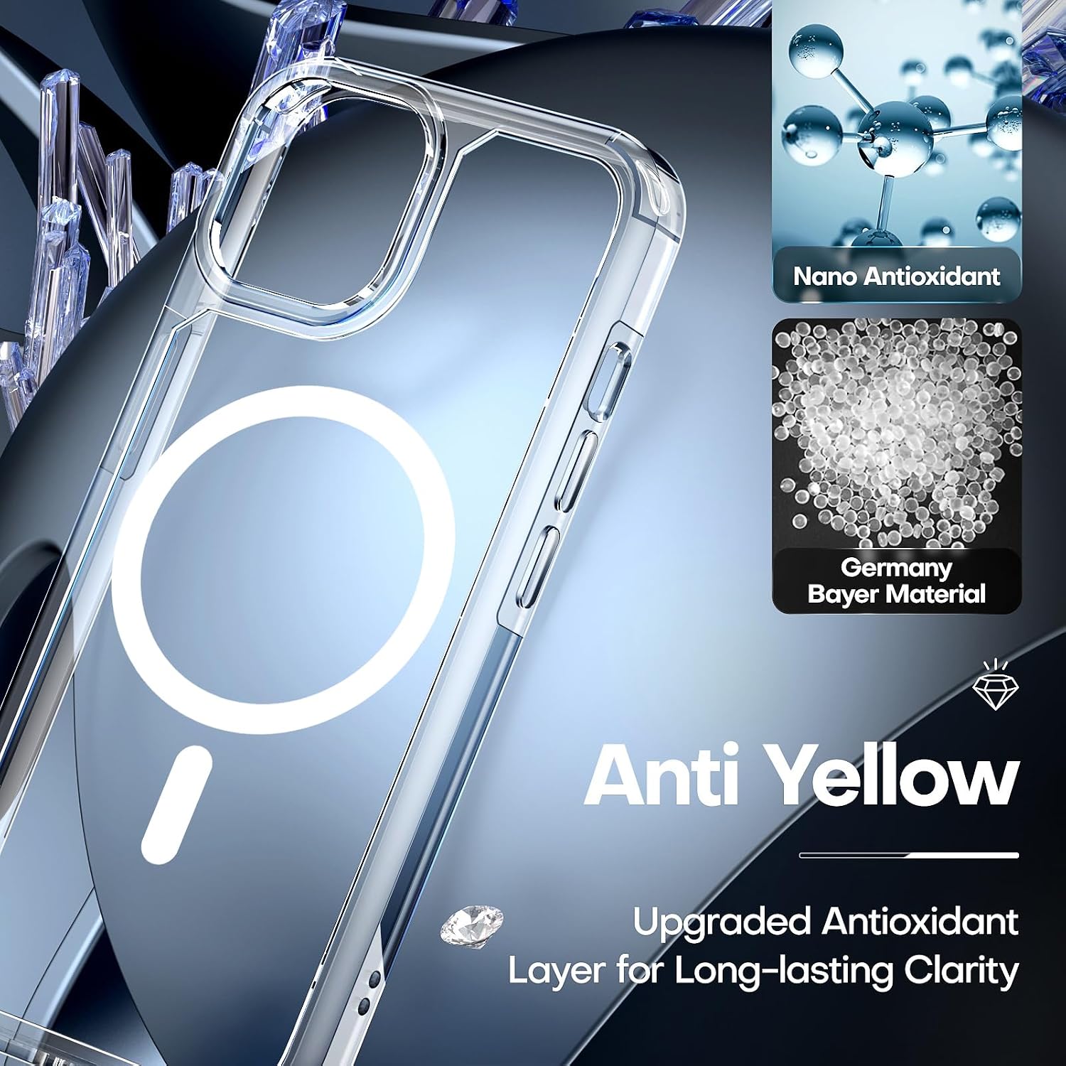 Detalle 2 de TAURI 3-in-1 Magnetic Case for iPhone 14 (Clear) with MagSafe + 2 Screen Protectors