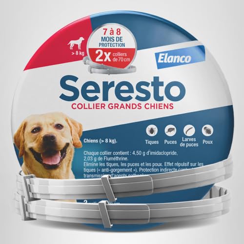 Thumbnail 12 de Seresto Collier Grands Chiens – 2 protections anti-puces et anti-tiques pour grands chiens (>8 kg) – Gris