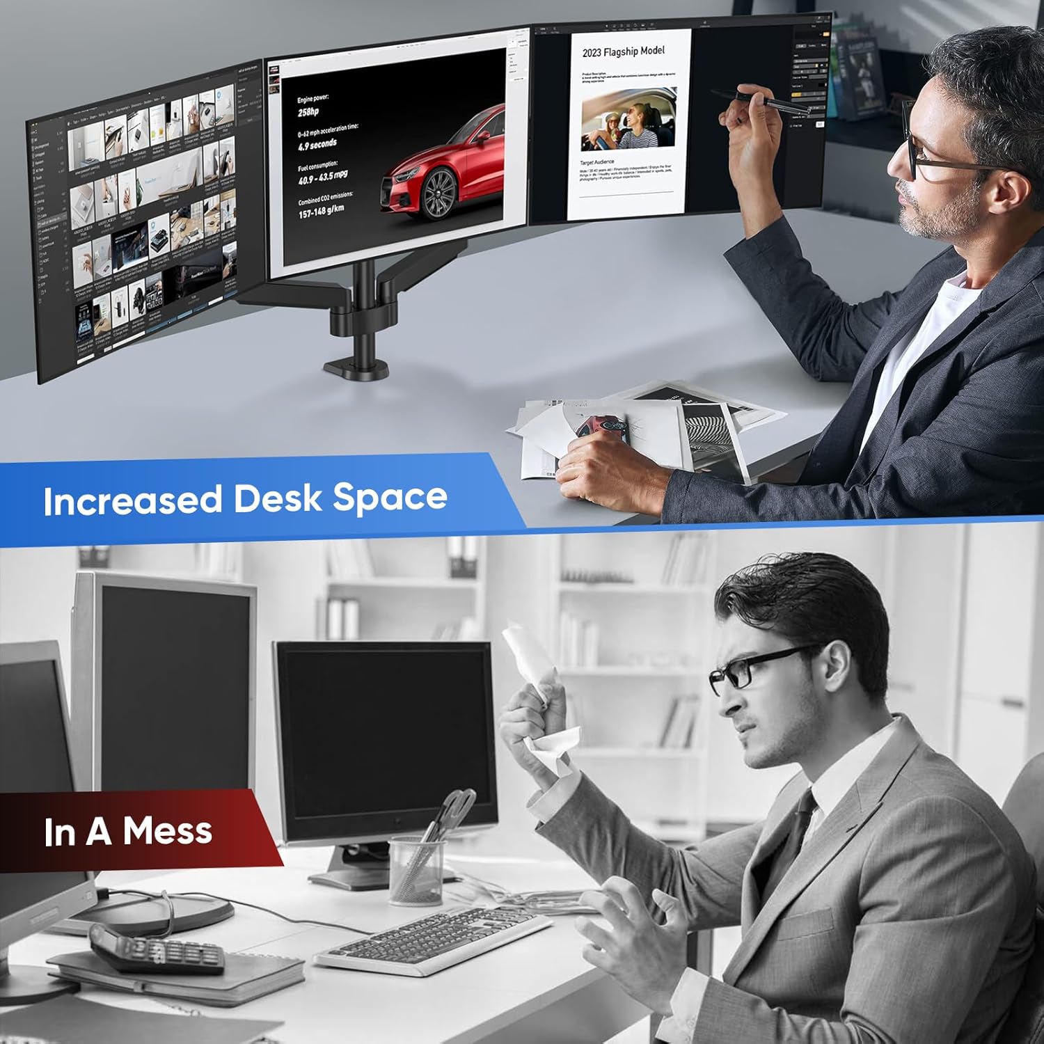 Detalle de Supporto triplo per monitor EP Gear a molla