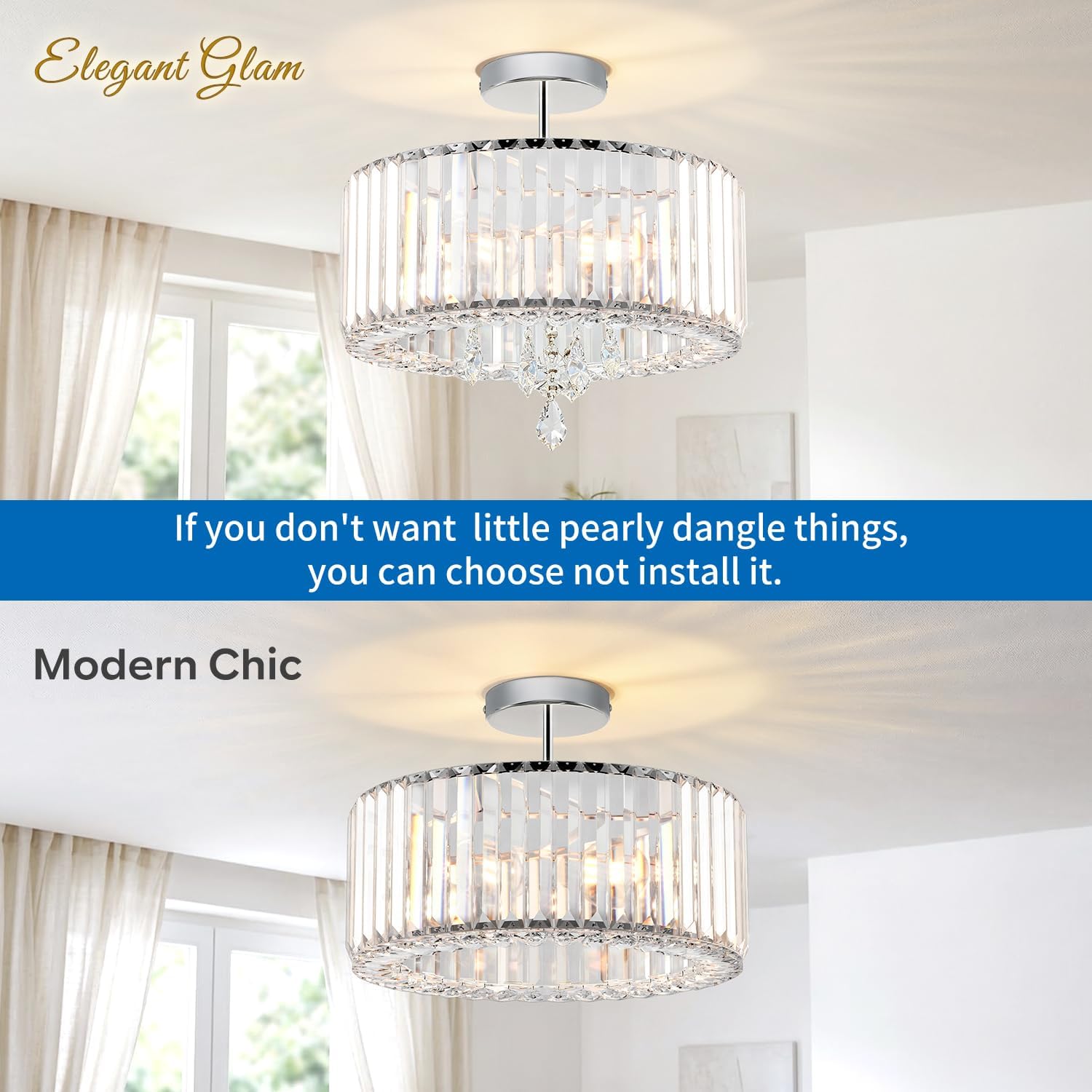 Thumbnail 3 de ANWIO Crystal Ceiling Lights 3-Light modern flush mount chandelier (E27, 36.5cm)