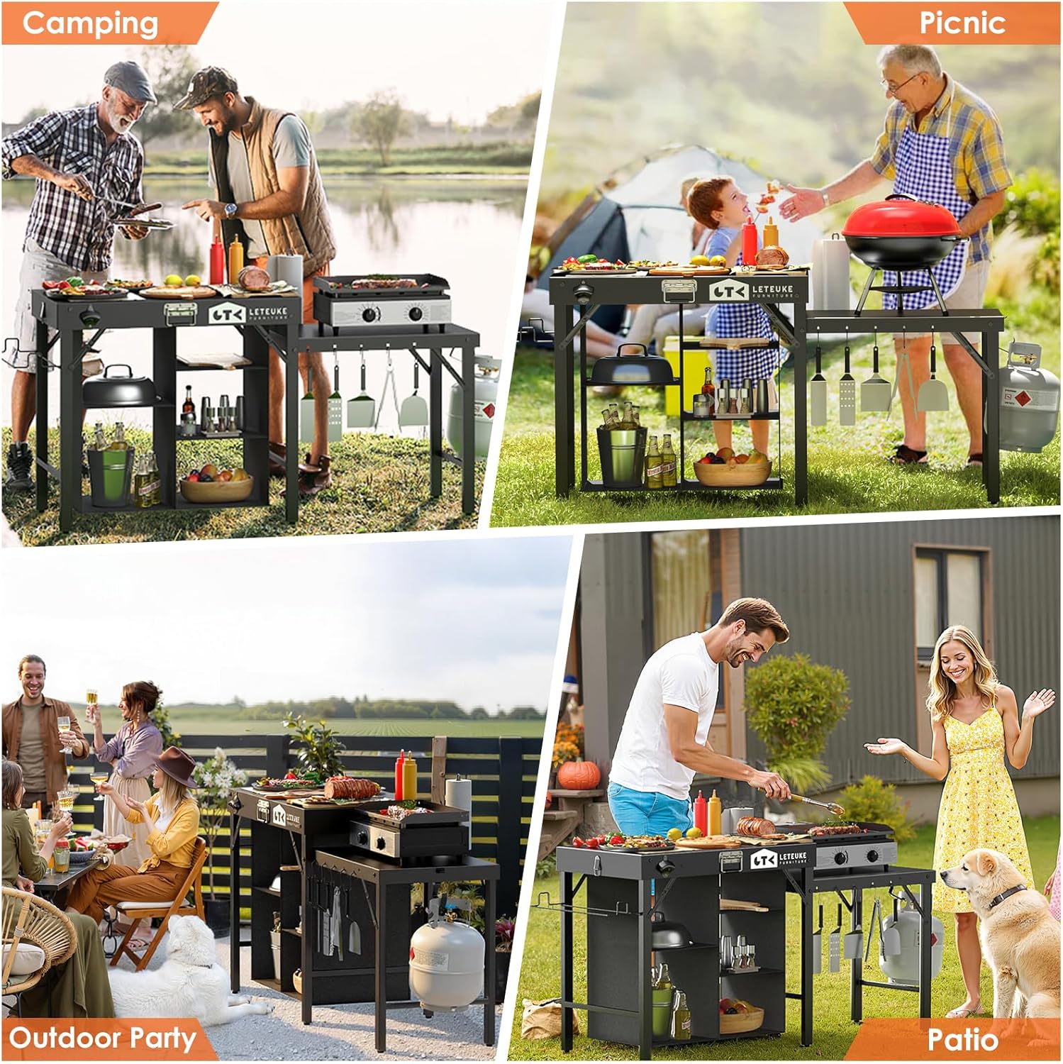 Thumbnail 6 de Leteuke OTG-01 Folding Grill Table with Storage Shelves and Hooks