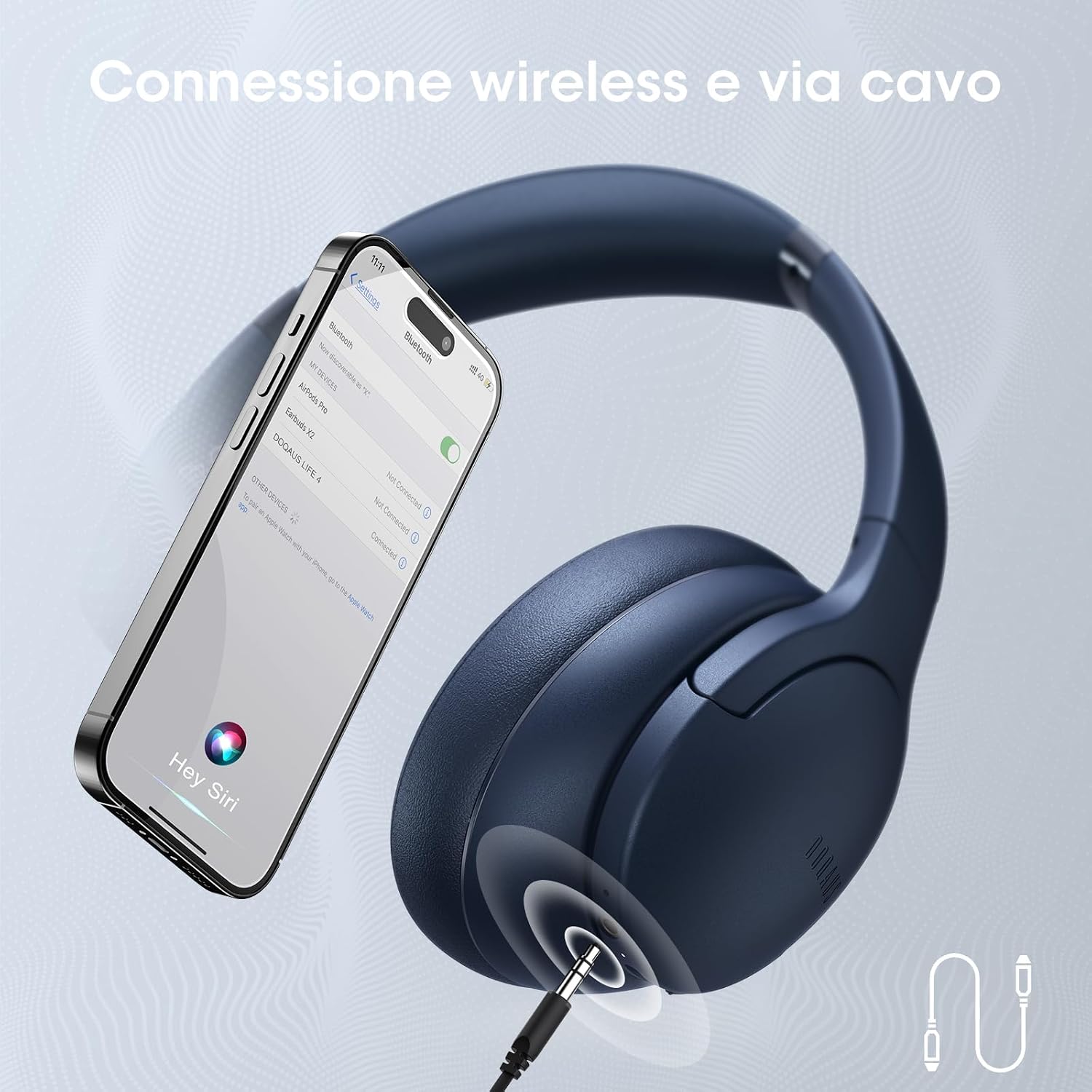 Detalle 2 de DOQAUS Cuffie Bluetooth Wireless: 90 Ore di Riproduzione, Over Ear con EQ Trovati