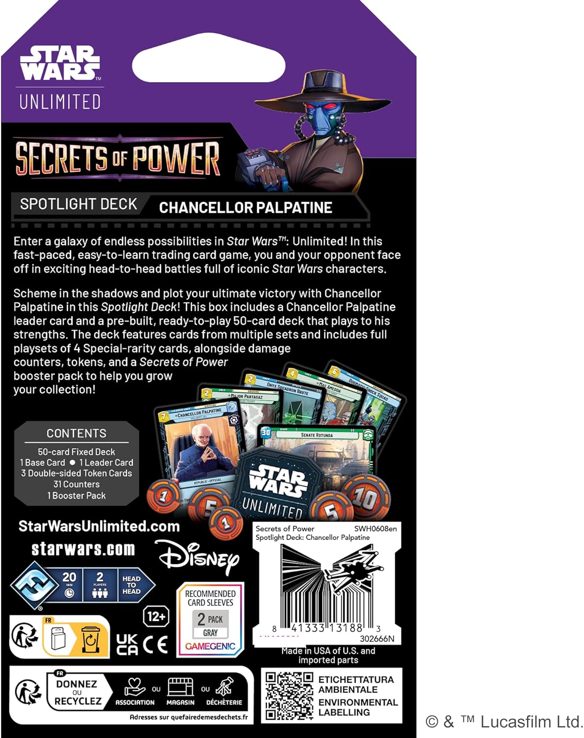 Detalle 2 de Star Wars: Unlimited TCG Chancellor Palpatine 50 cartas