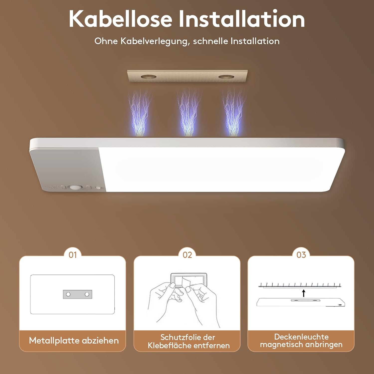 Thumbnail 6 de LED-Deckenleuchte mit Bewegungsmelder & Fernbedienung – kabellos, dimmbar, 12000 mAh Akku